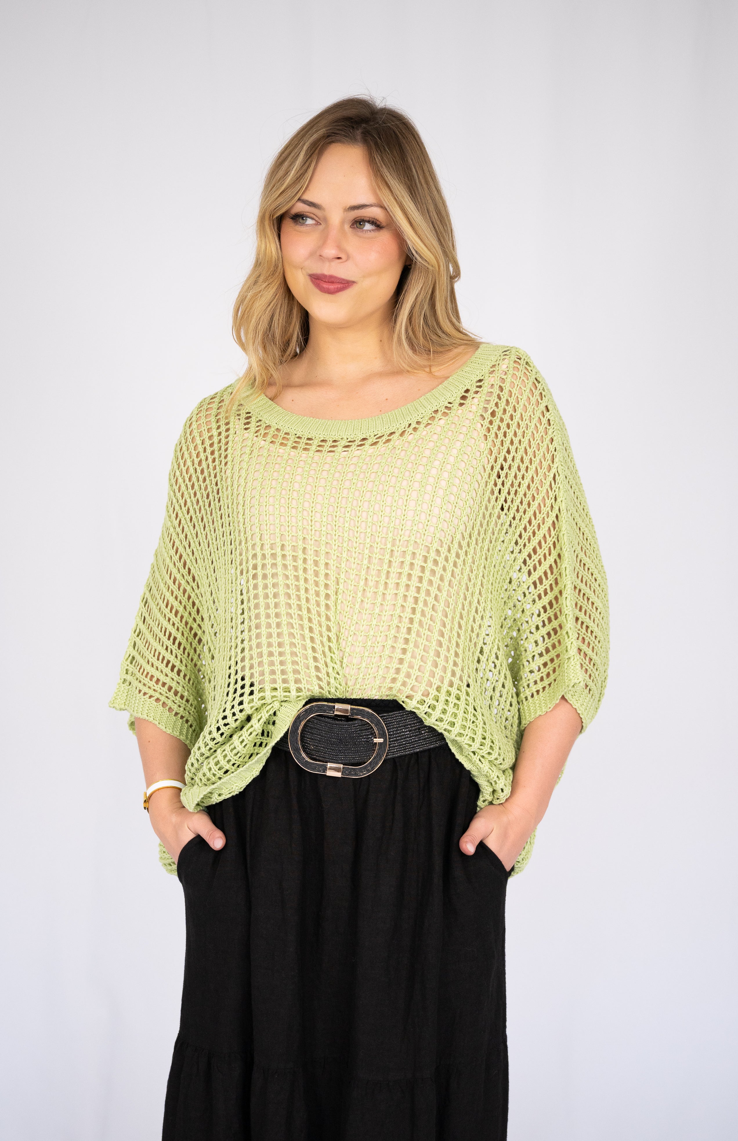 Lee Open-Weave Knit Top Avocado