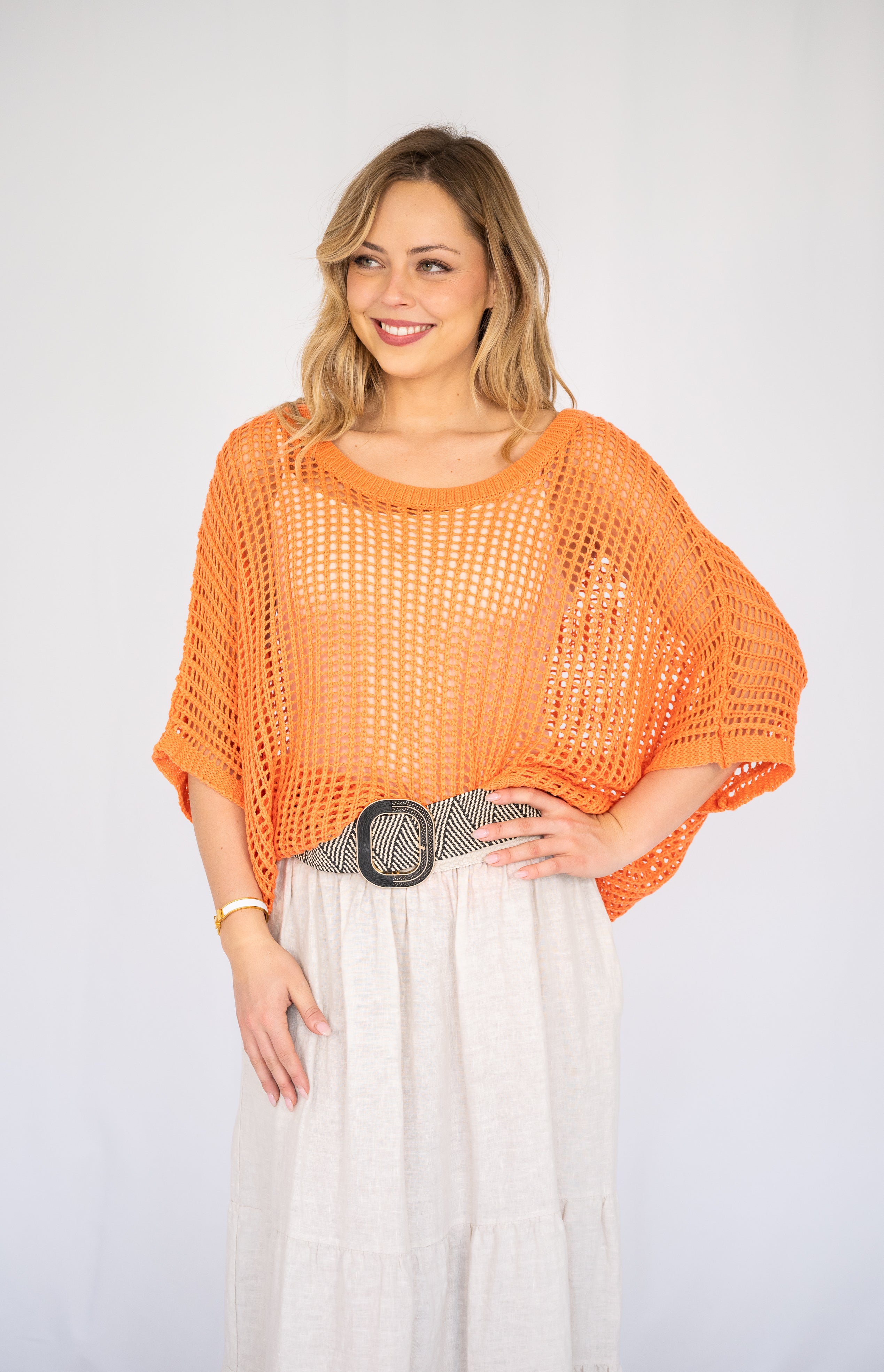 Lee Open-Weave Knit Top Tangerine