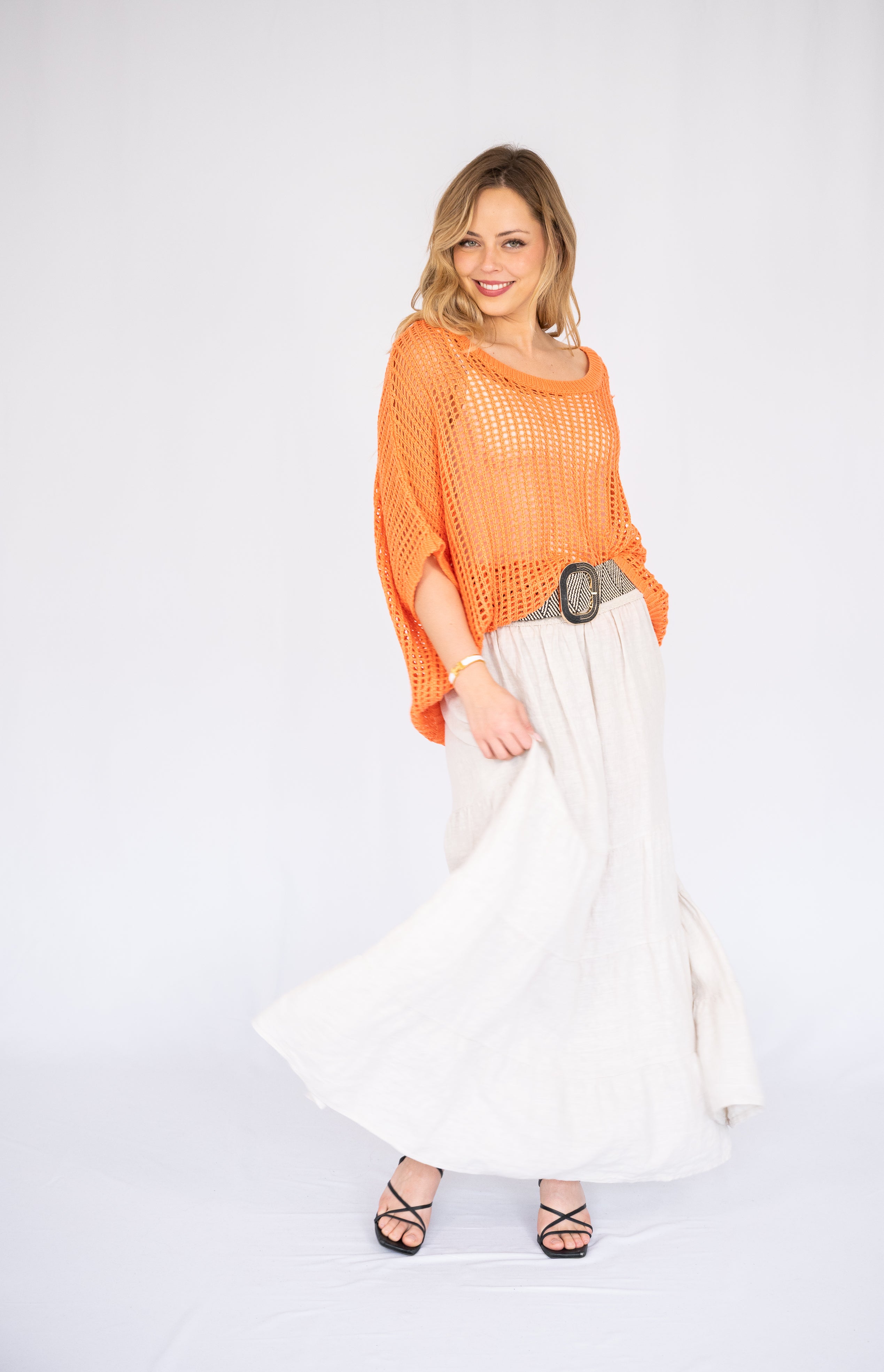 Lee Open-Weave Knit Top Tangerine