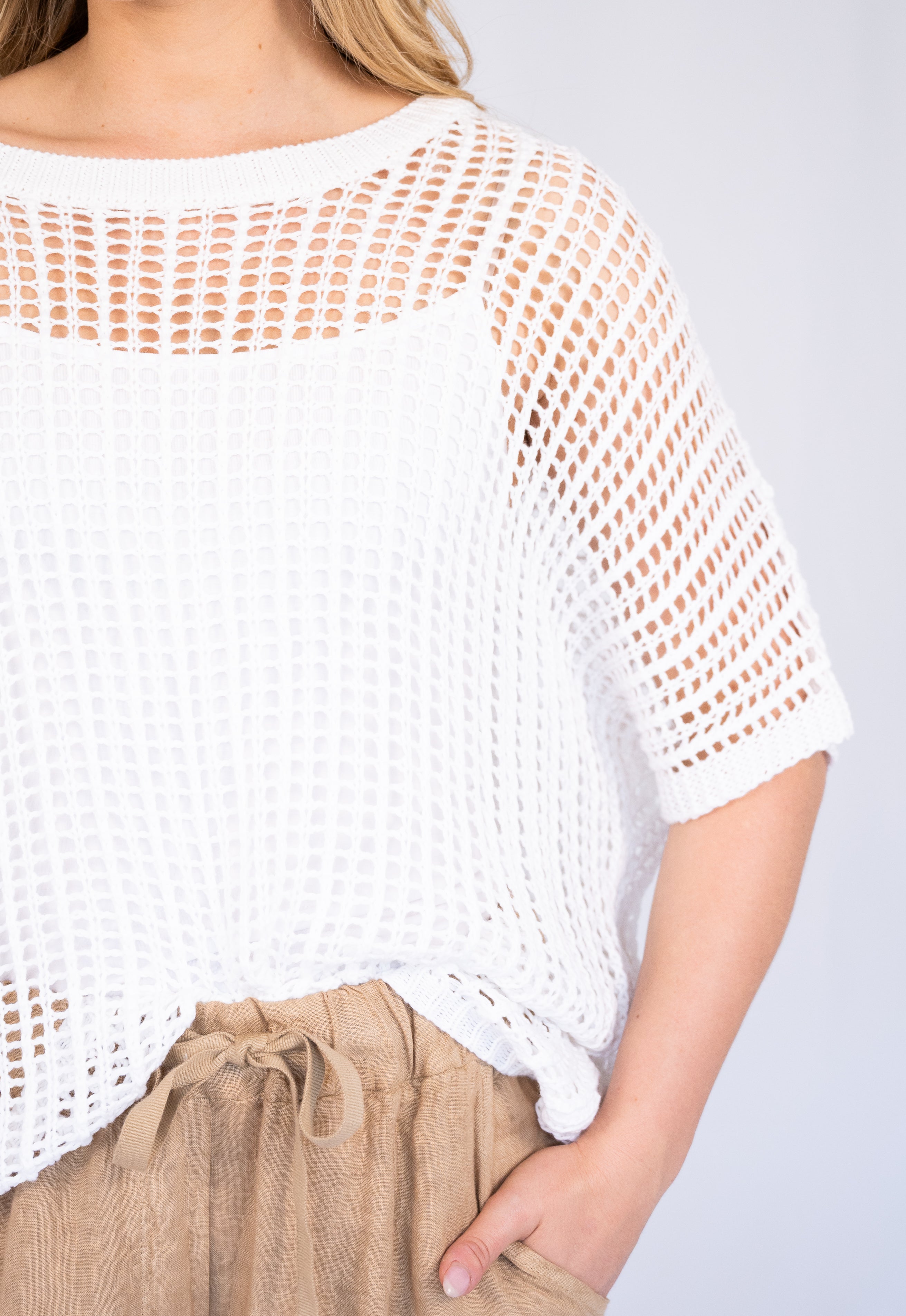 Lee Open-Weave Knit Top White