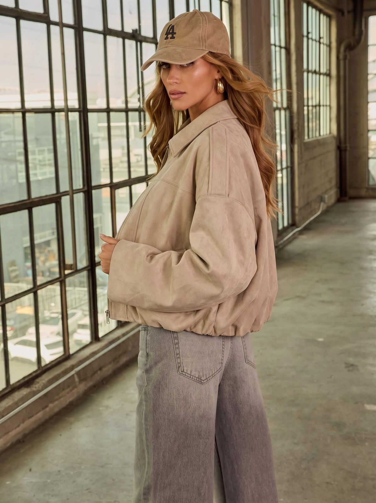 Juni Suede Bomber Jacket Beige