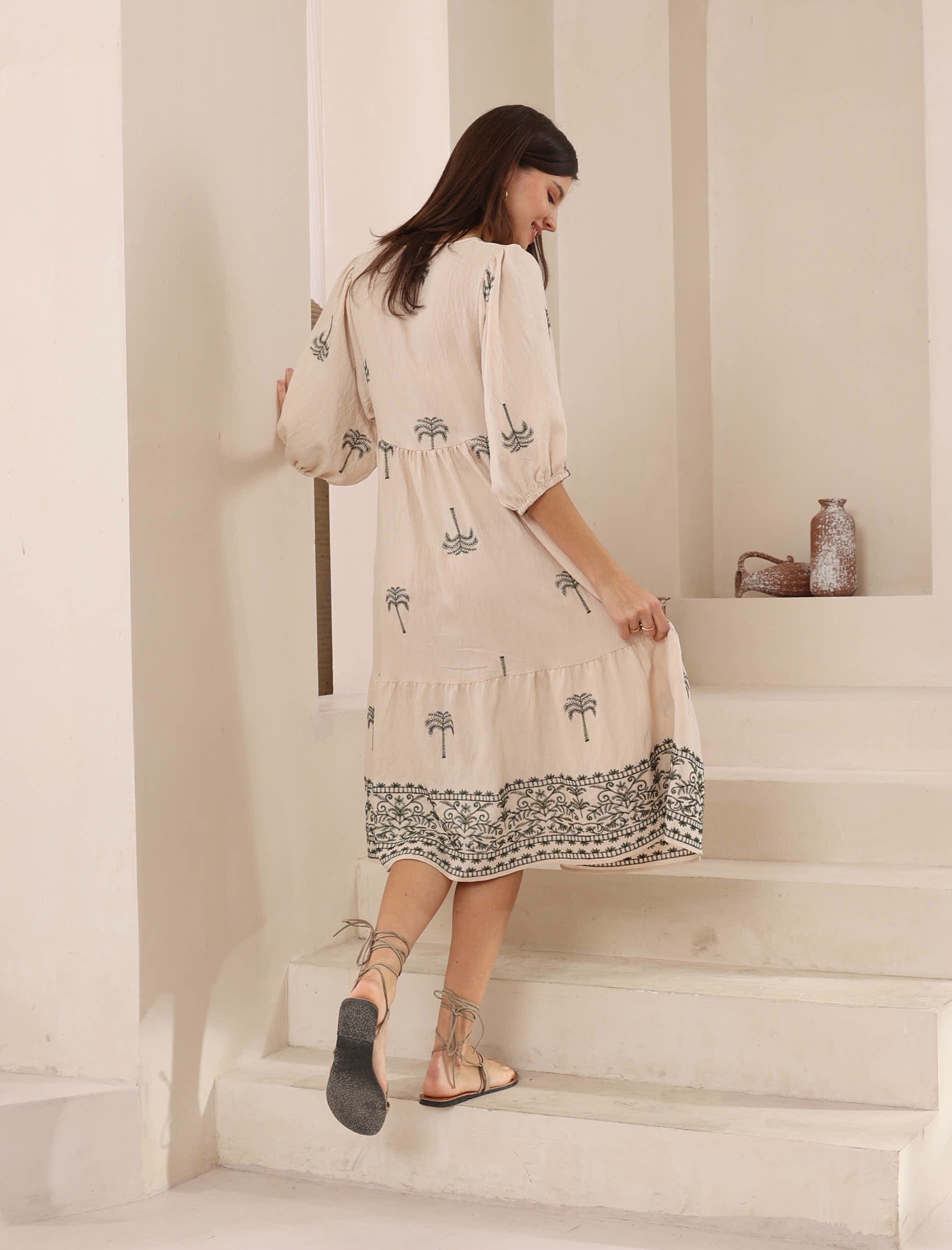 Tamika Palm Midi Dress