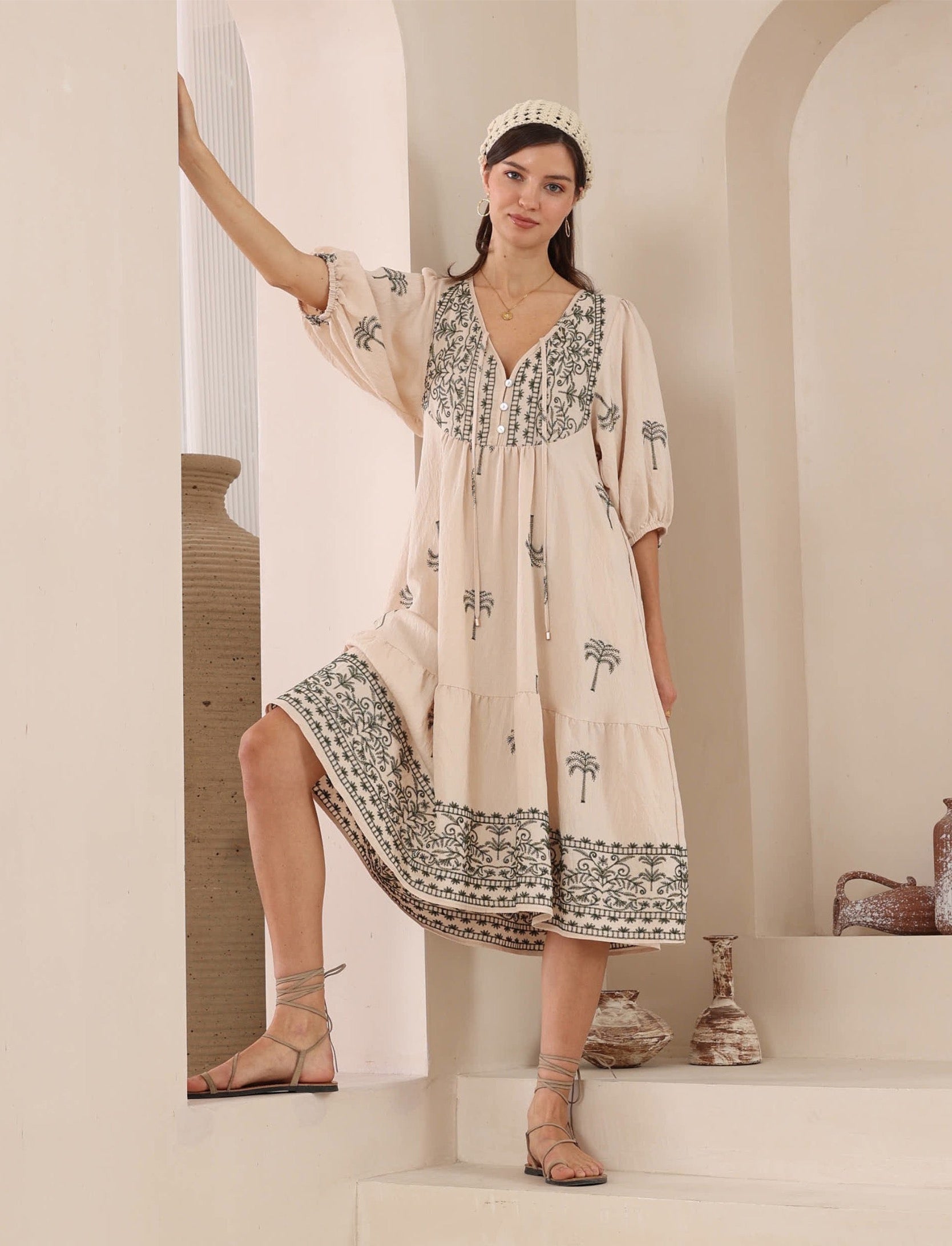 Tamika Palm Midi Dress