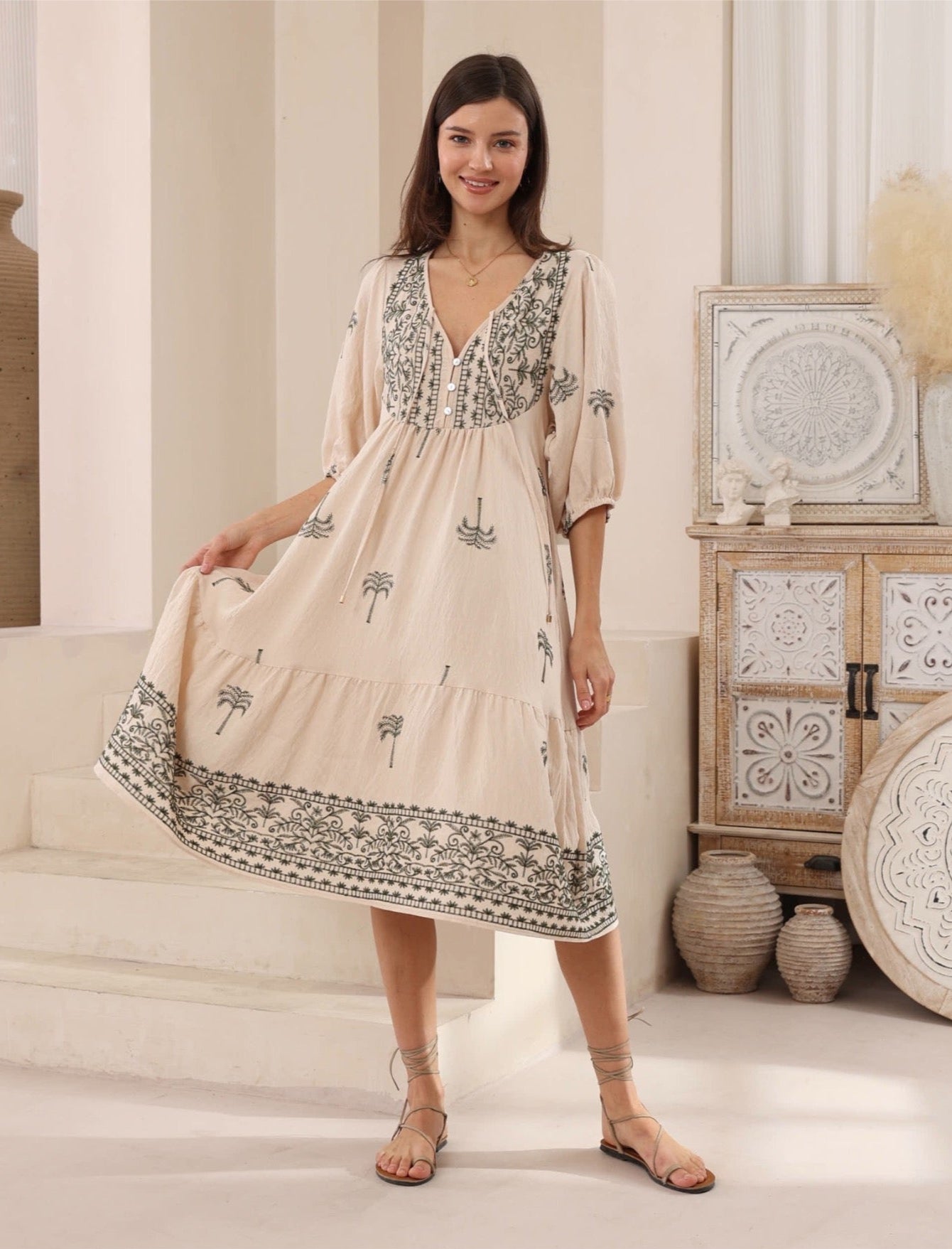 Tamika Palm Midi Dress