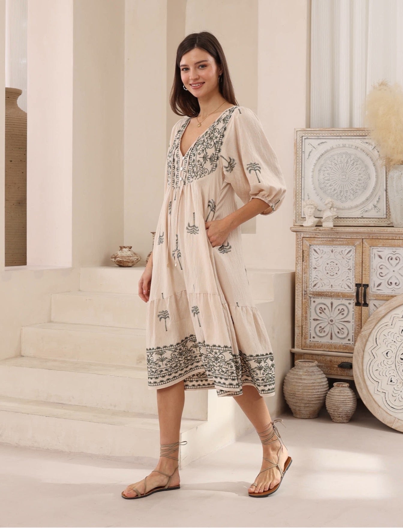 Tamika Palm Midi Dress