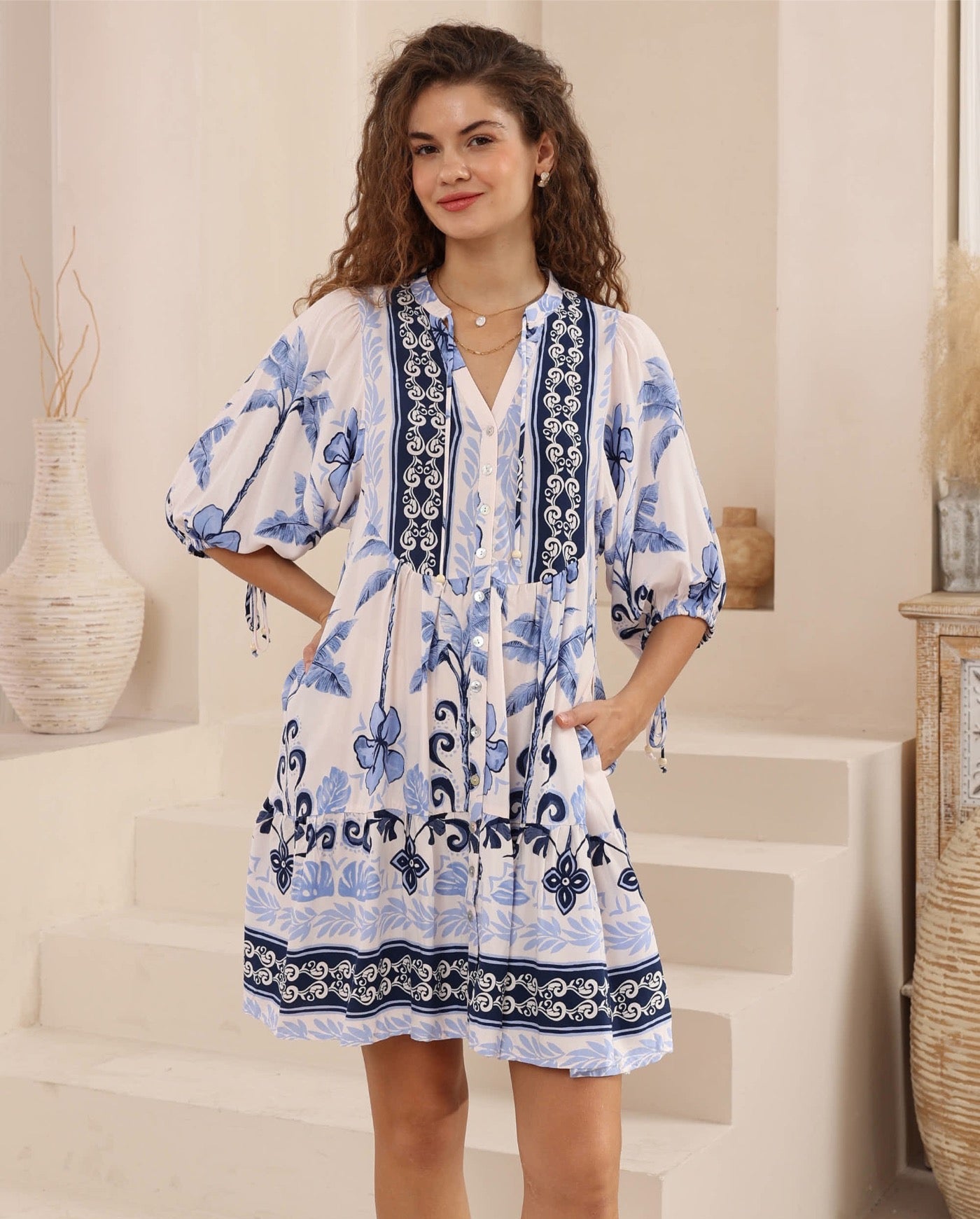 Blue Fauna Babydoll Dress