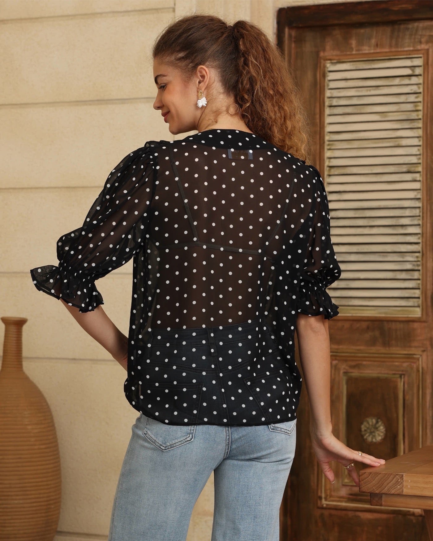 Frill Polka Dot Blouse