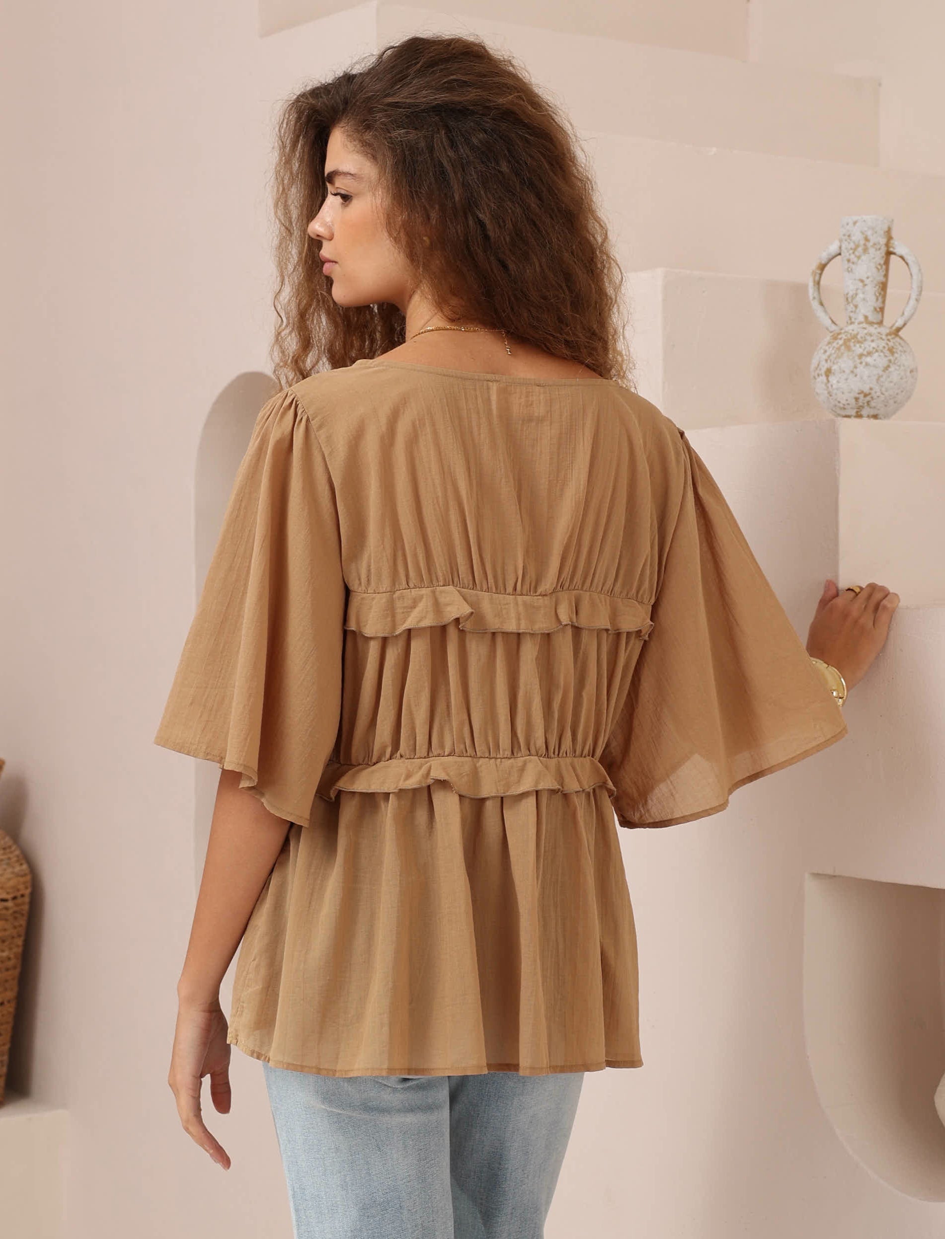 Nyra Tie Front Shirt Nude