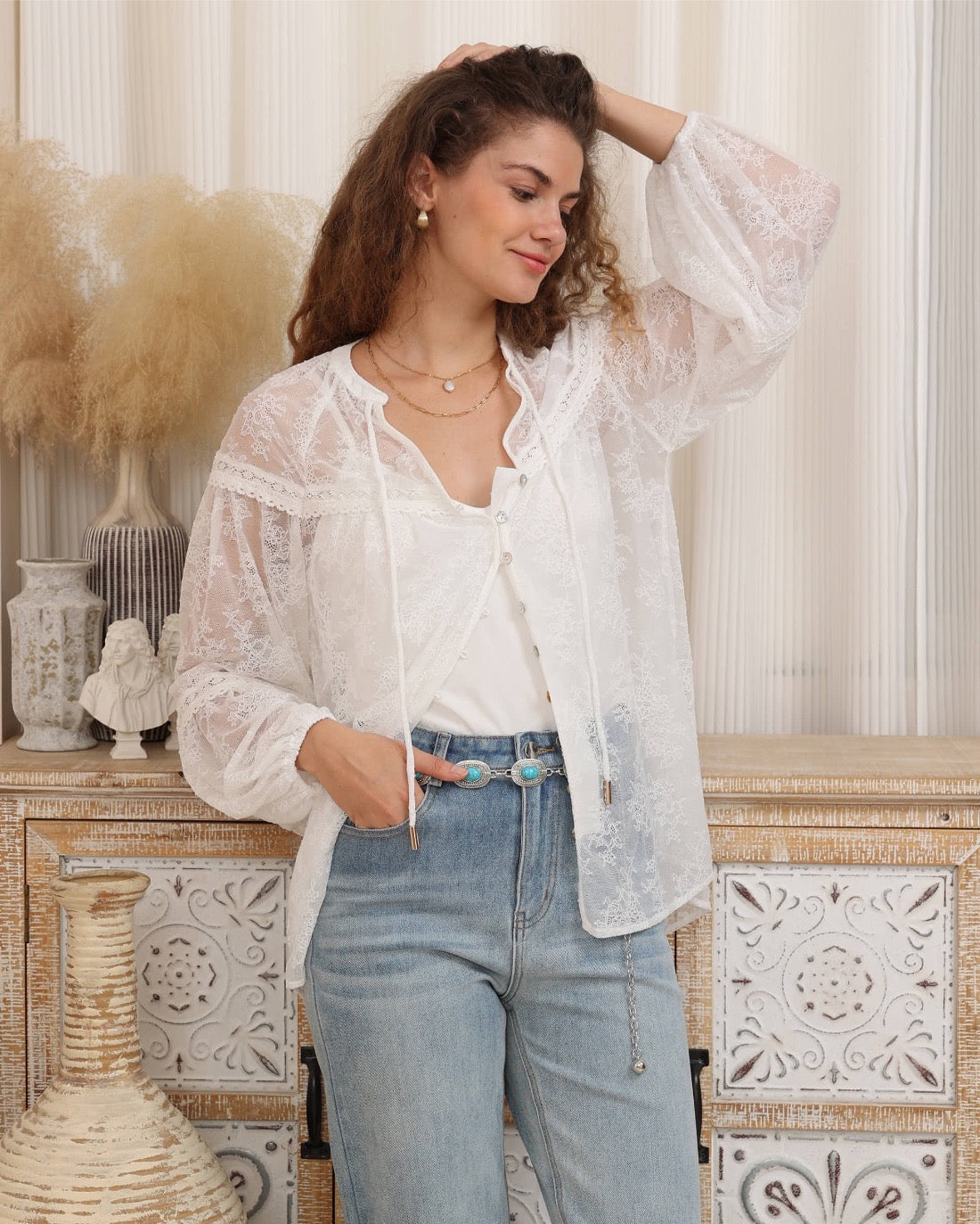 Quinn Lace Blouse & Cami Set