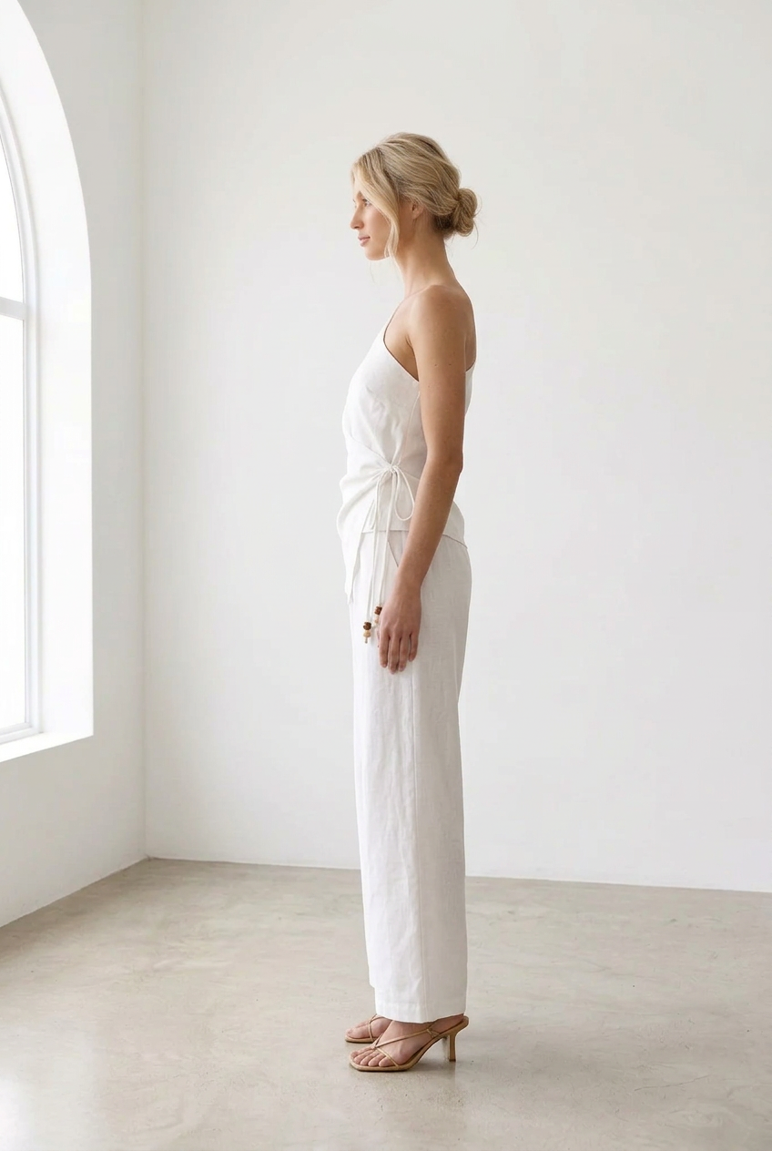 Jayma 1 Shoulder Top Pant Set White