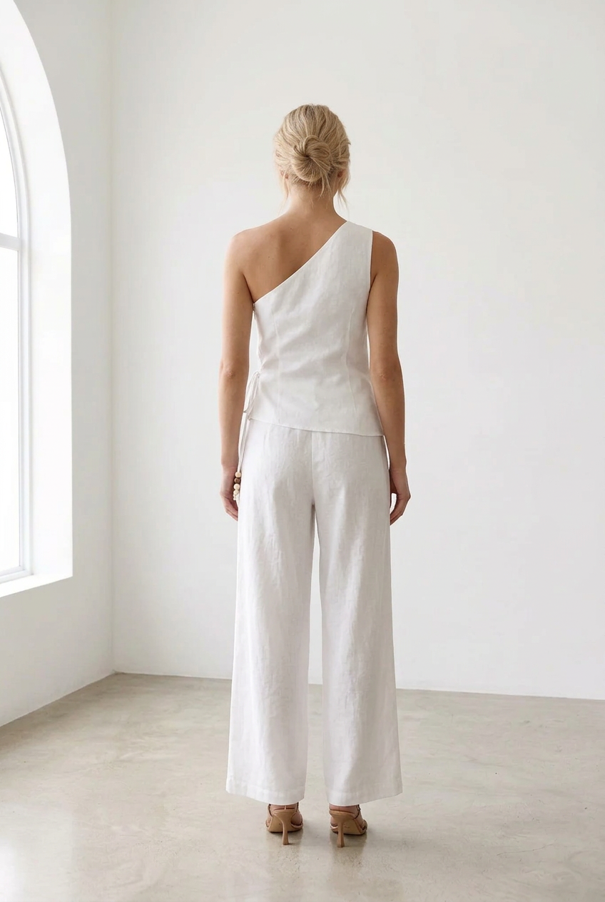 Jayma 1 Shoulder Top Pant Set White