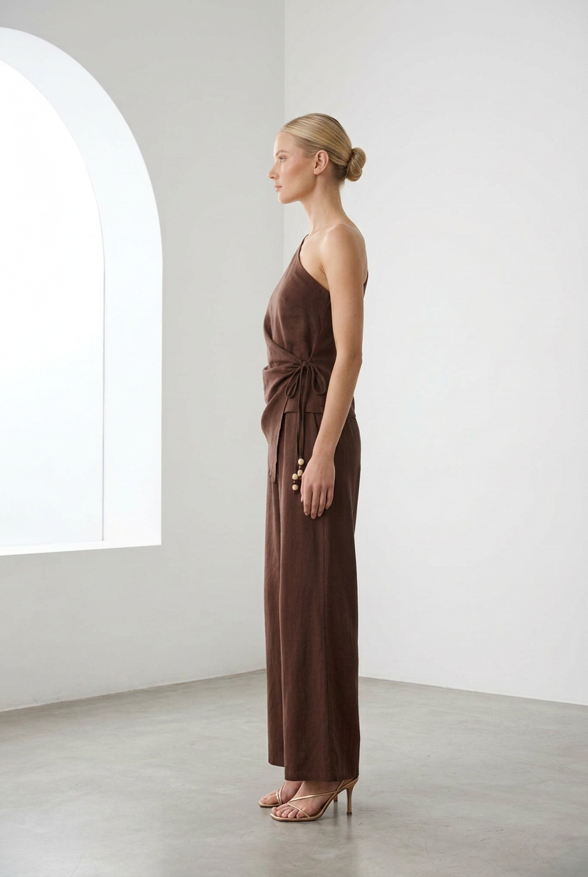 Jayma 1 Shoulder Top Pant Set Chocolate