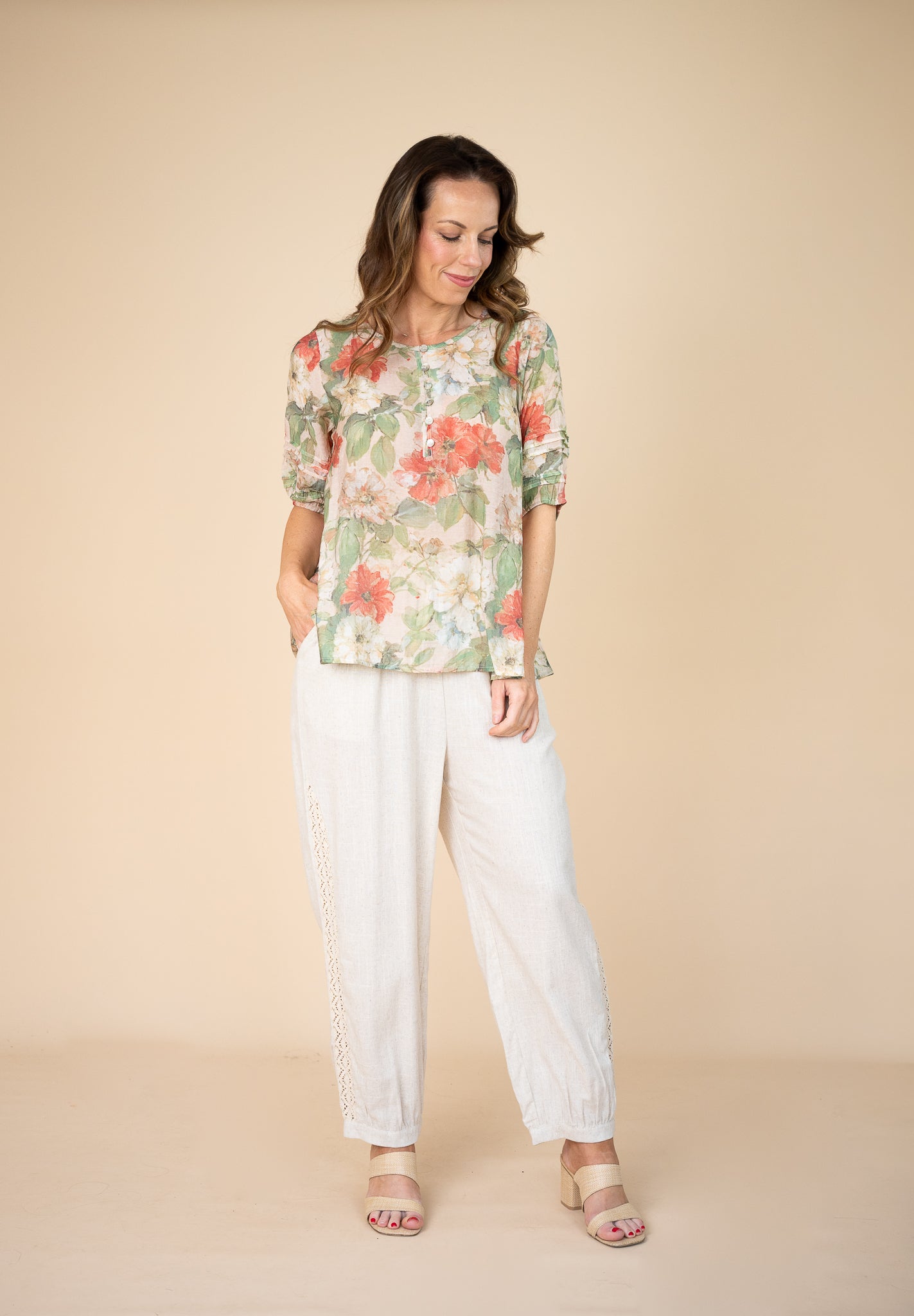 Blanca Floral Pleated Sleeve Top
