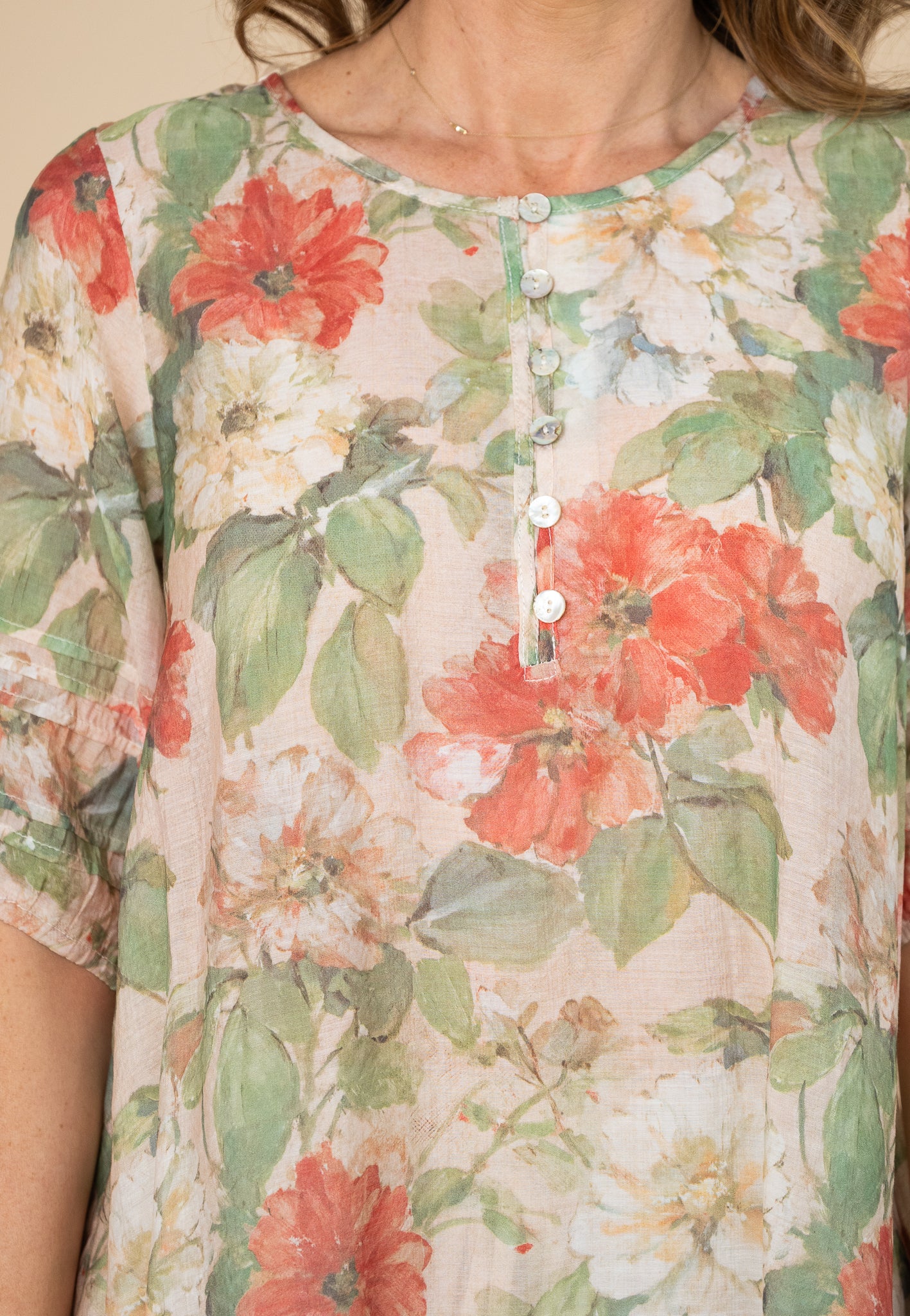 Blanca Floral Pleated Sleeve Top