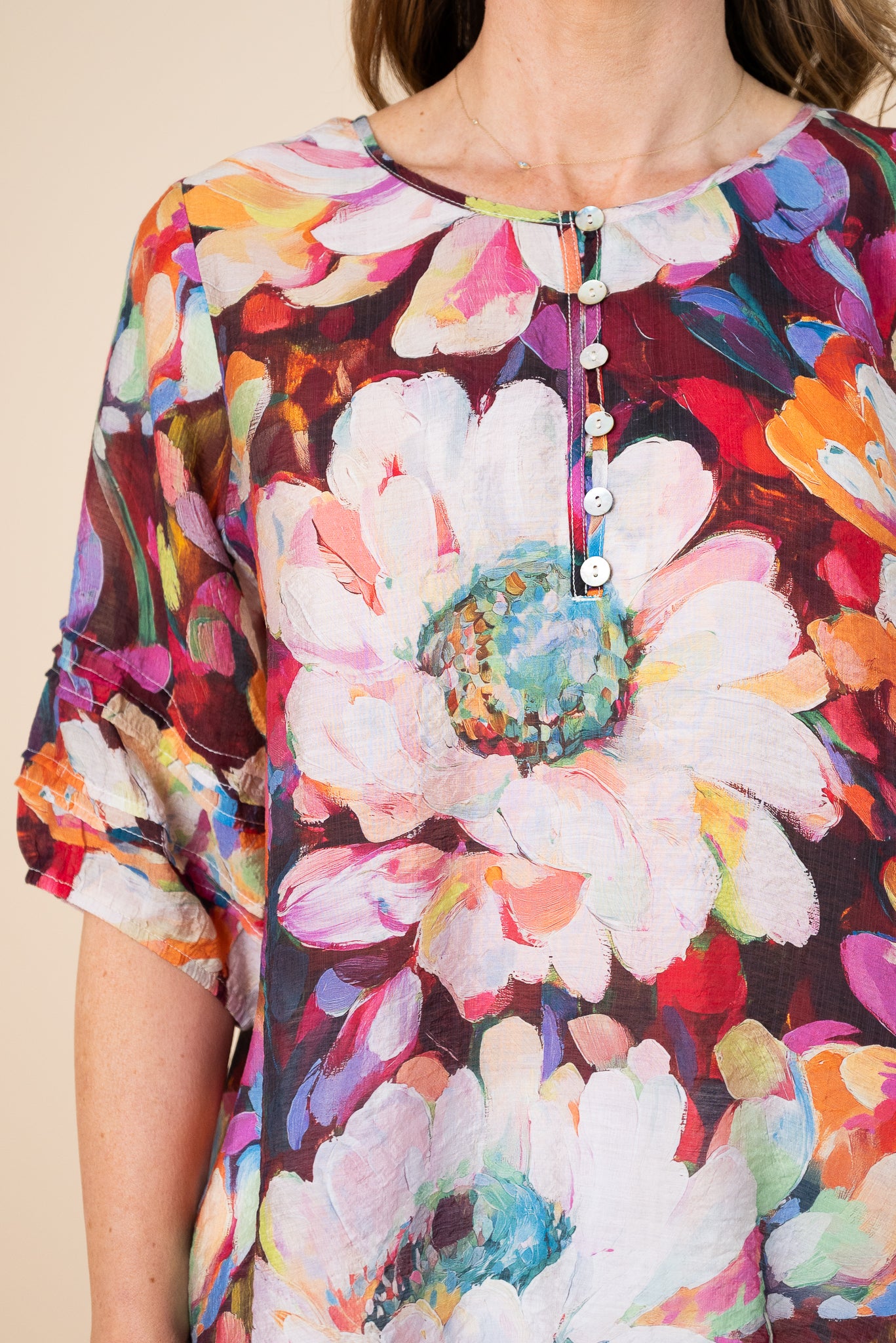 Poppy Floral Pleated Top Pink