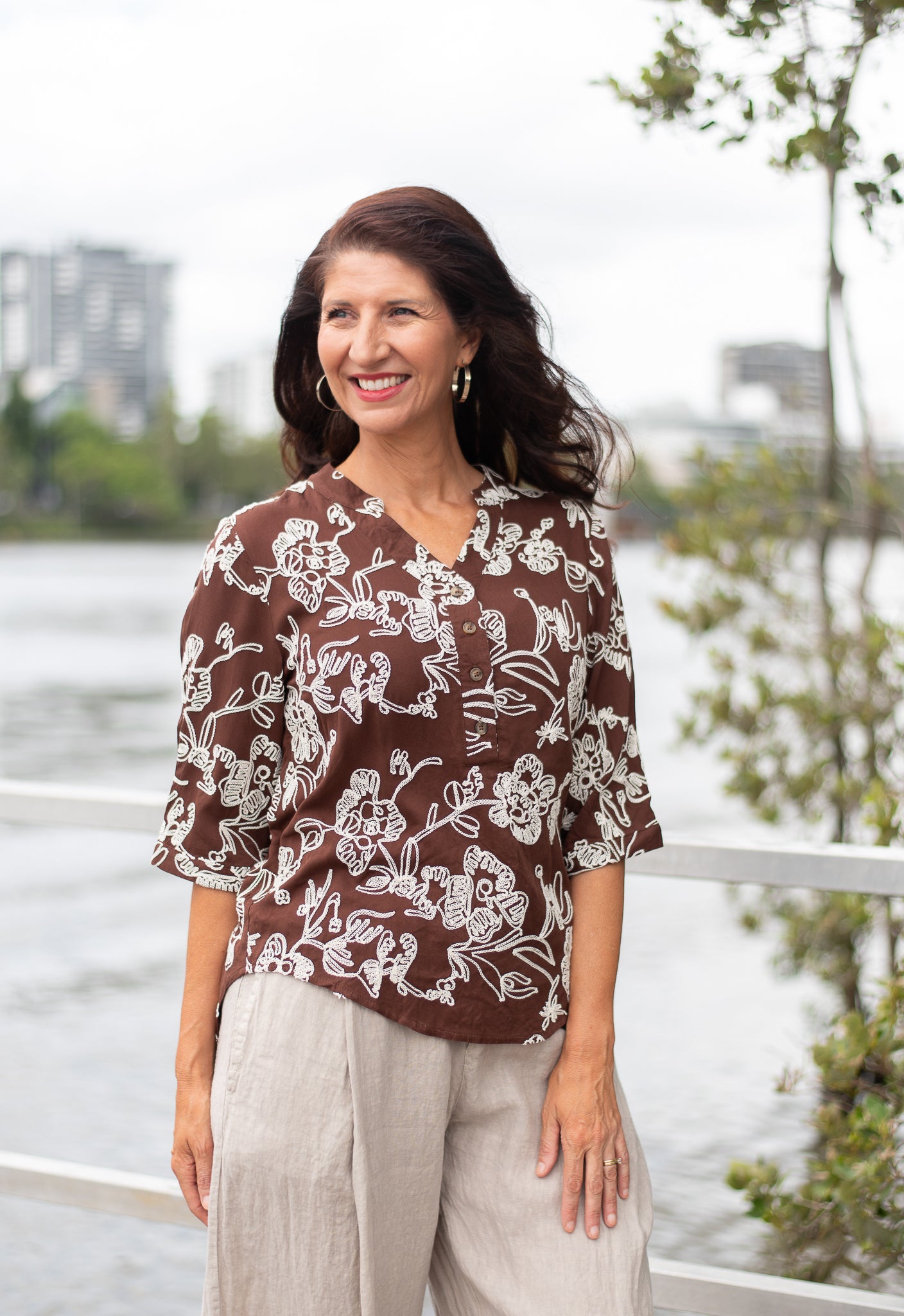 Pamela Embroidered Blouse Chocolate