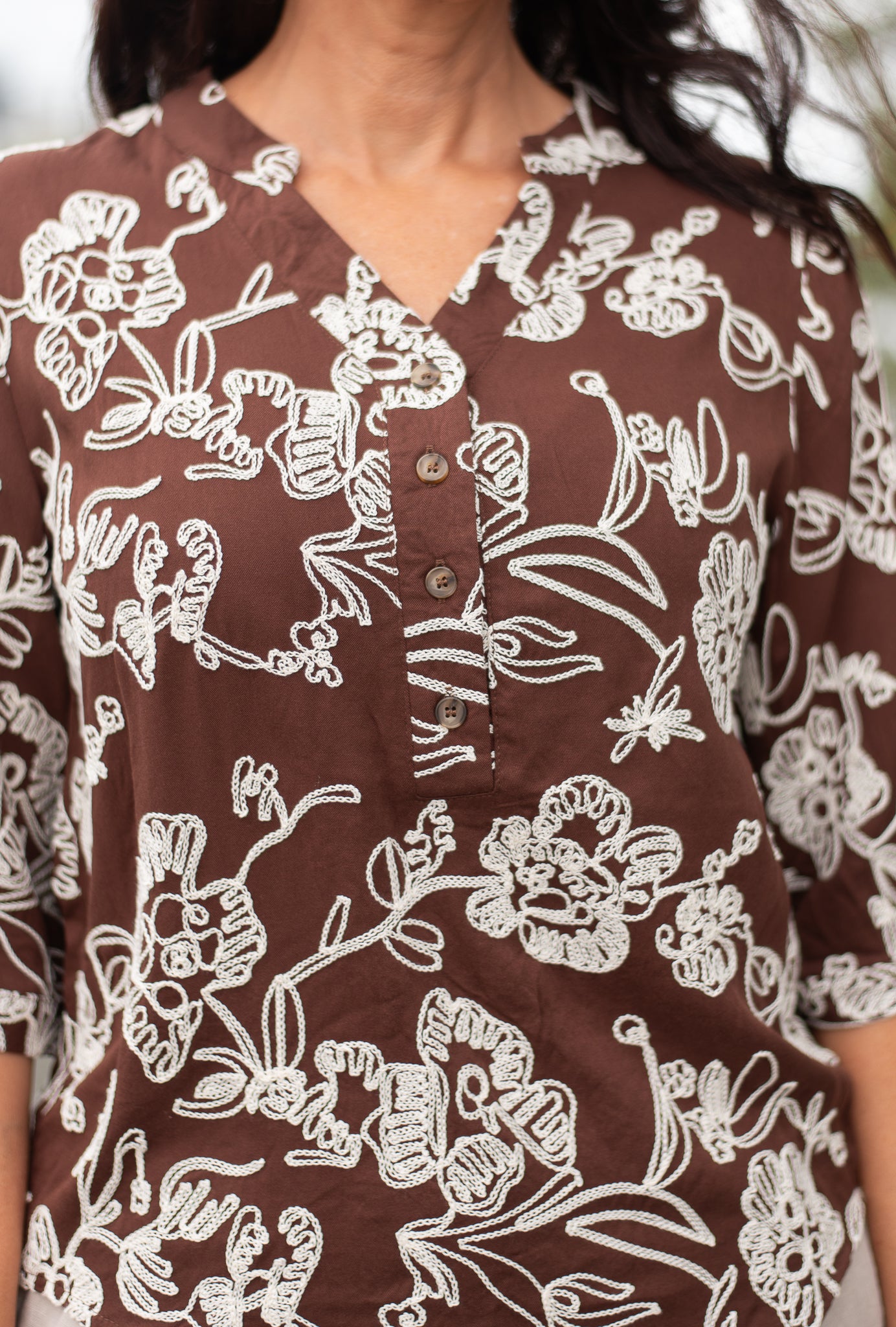 Pamela Embroidered Blouse Chocolate