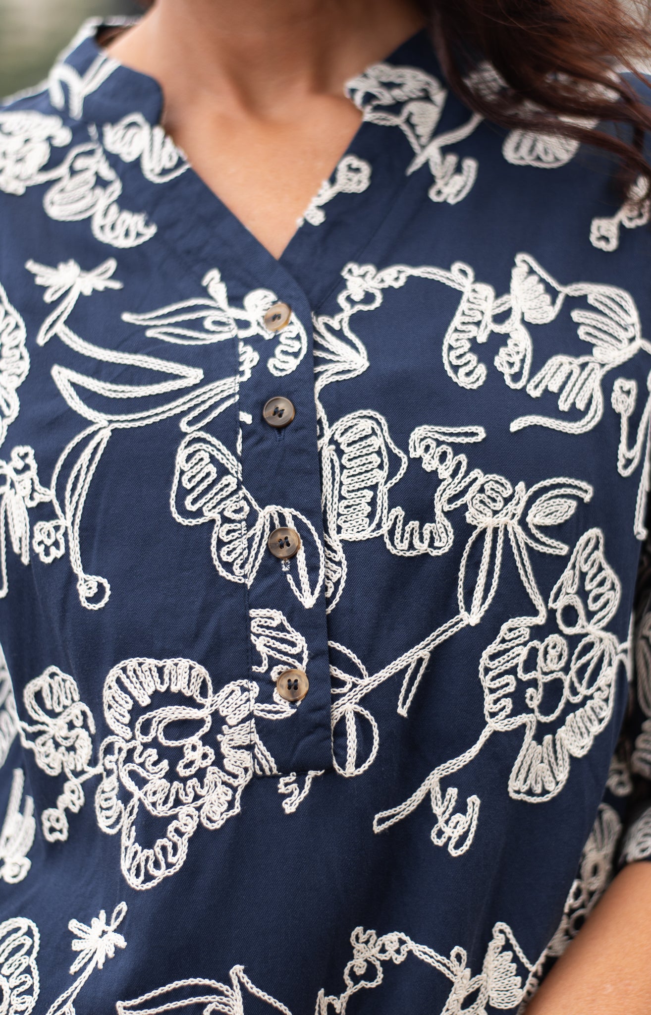 Pamela Embroidered Blouse Navy