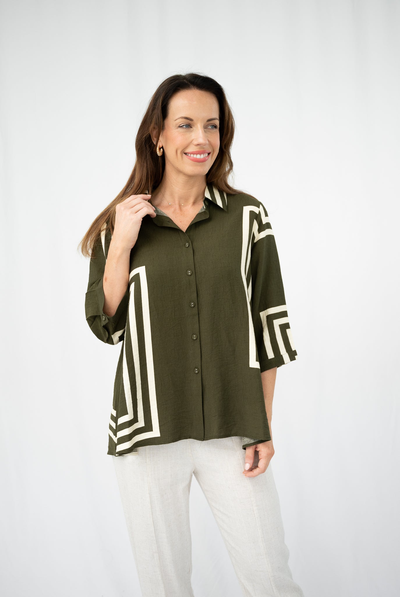 Cartia Geometric Blouse Olive