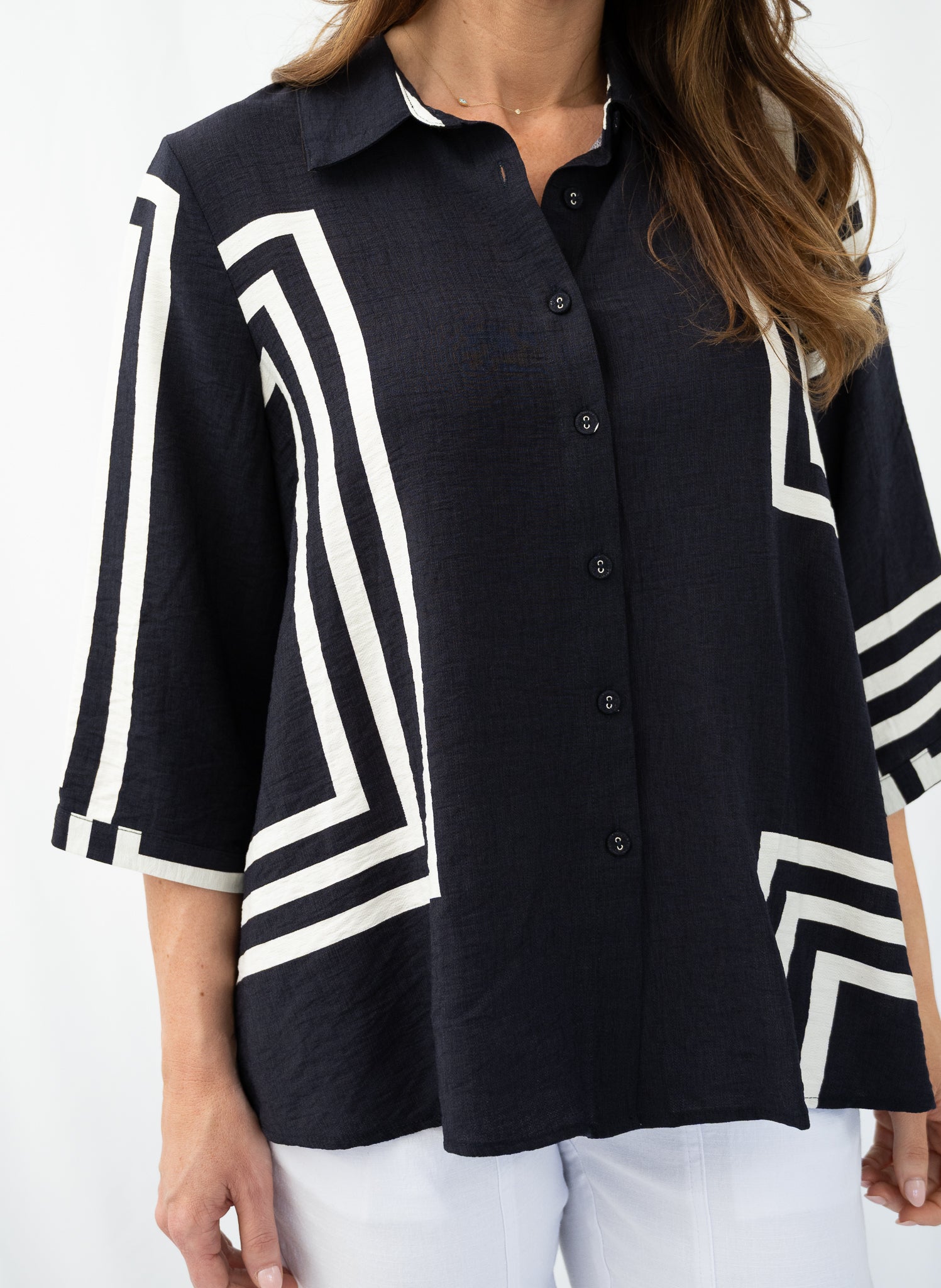 Cartia Geometric Blouse Navy