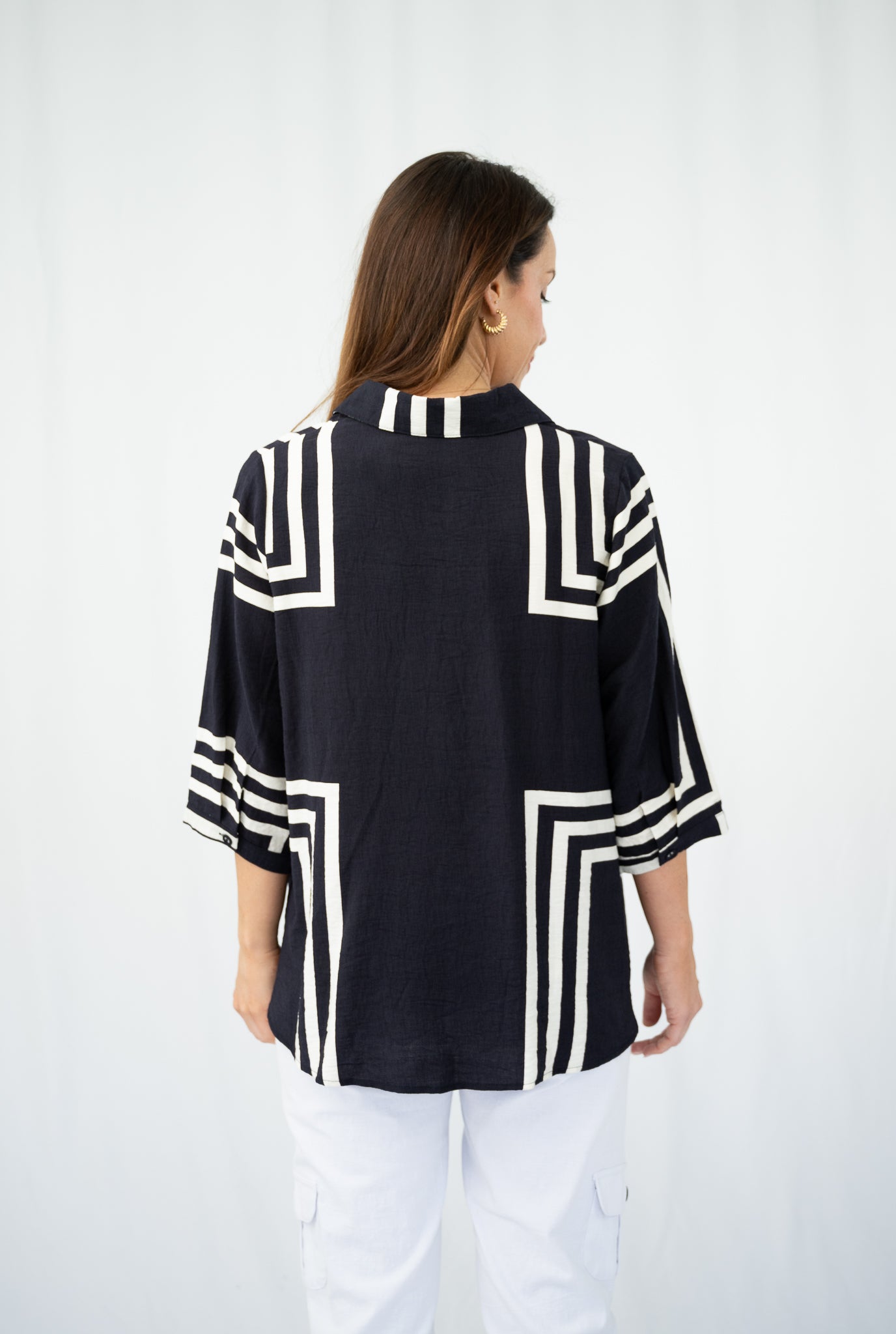 Cartia Geometric Blouse Navy