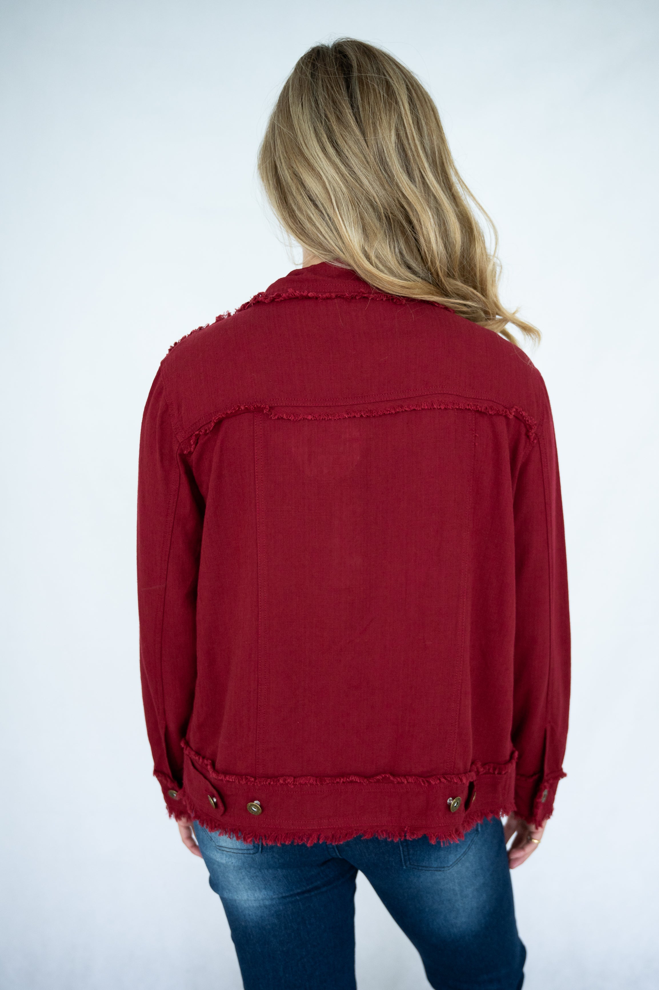 Linen Fringe Jacket Burgundy