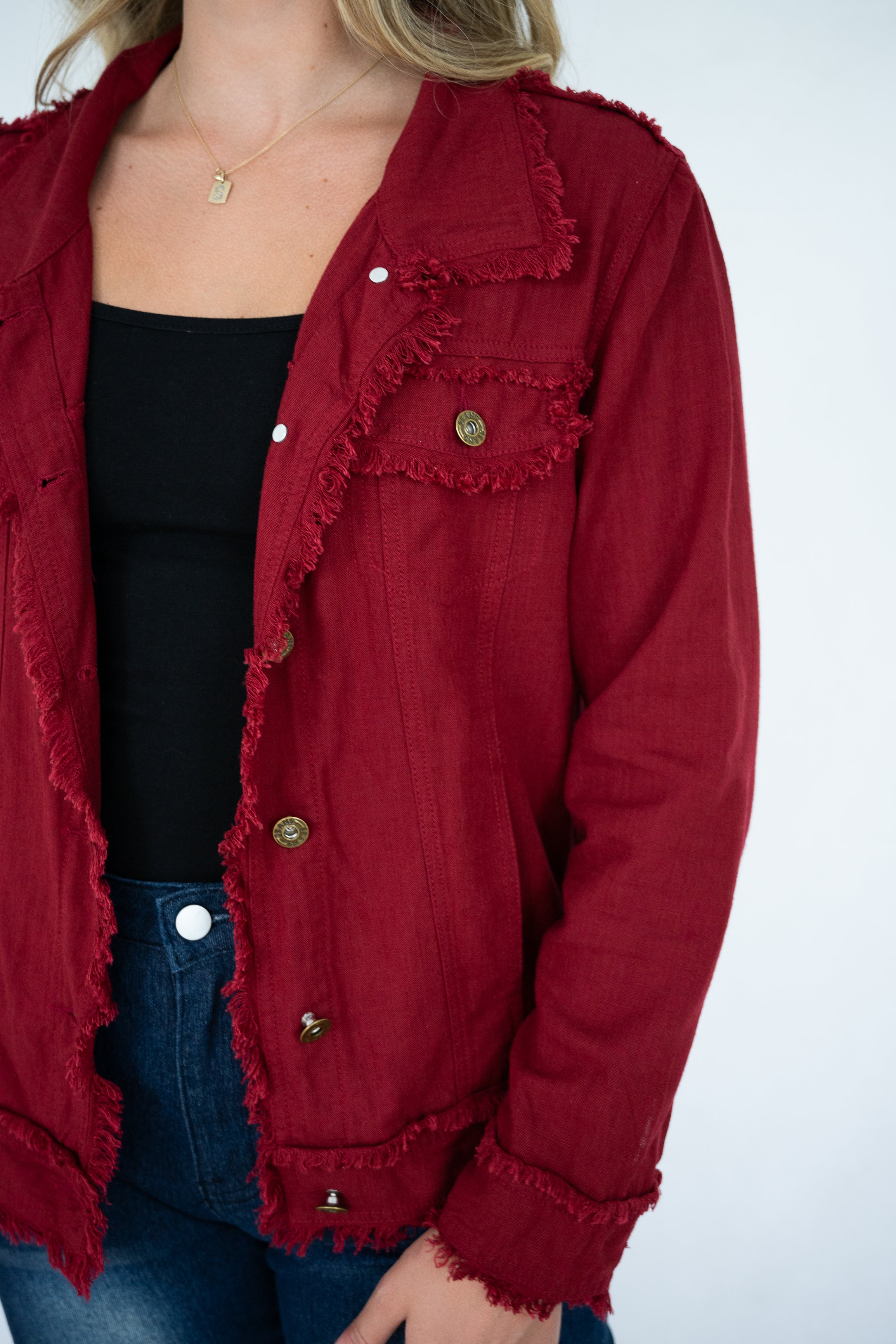 Linen Fringe Jacket Burgundy