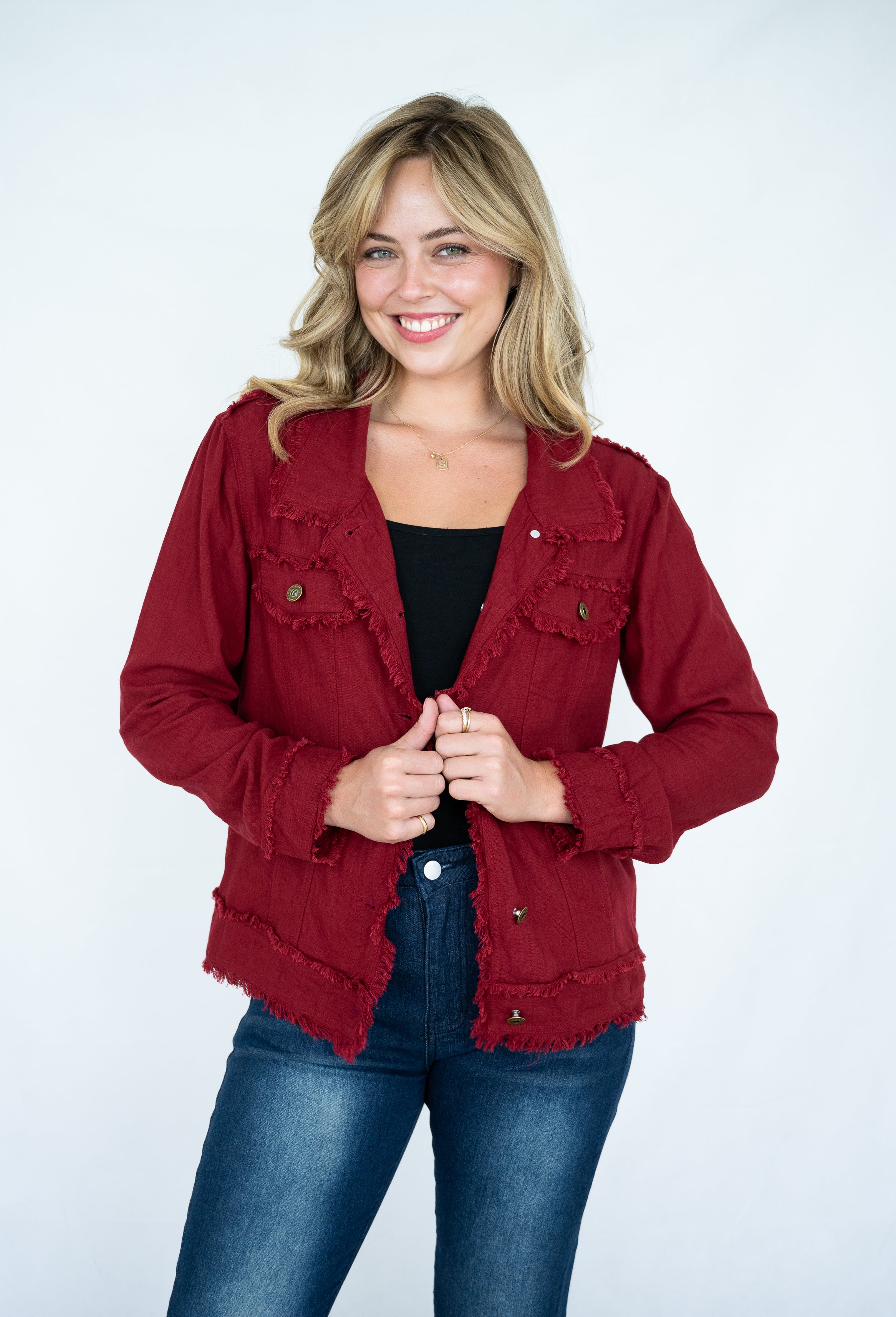 Linen Fringe Jacket Burgundy