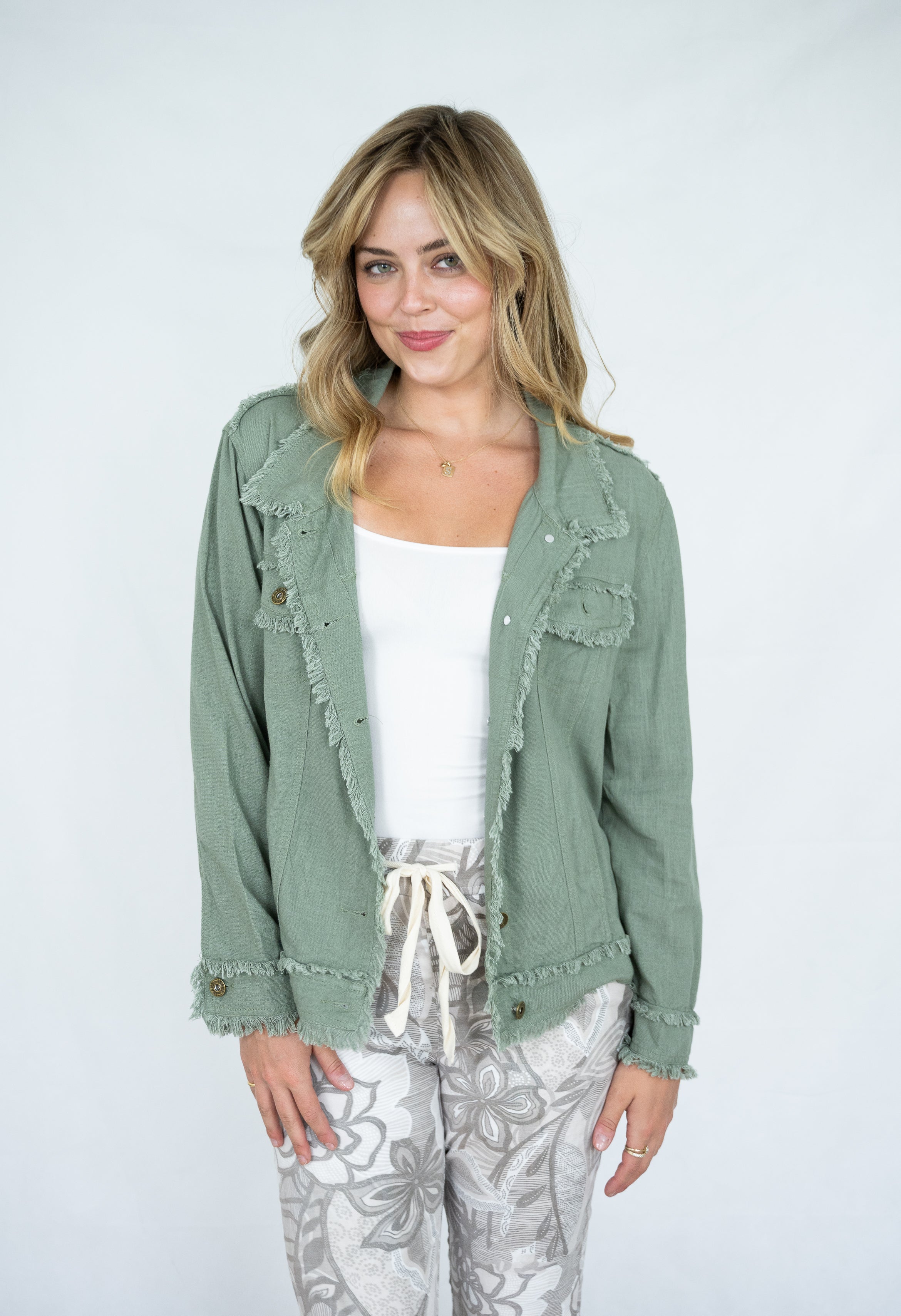 Linen Fringe Jacket Khaki