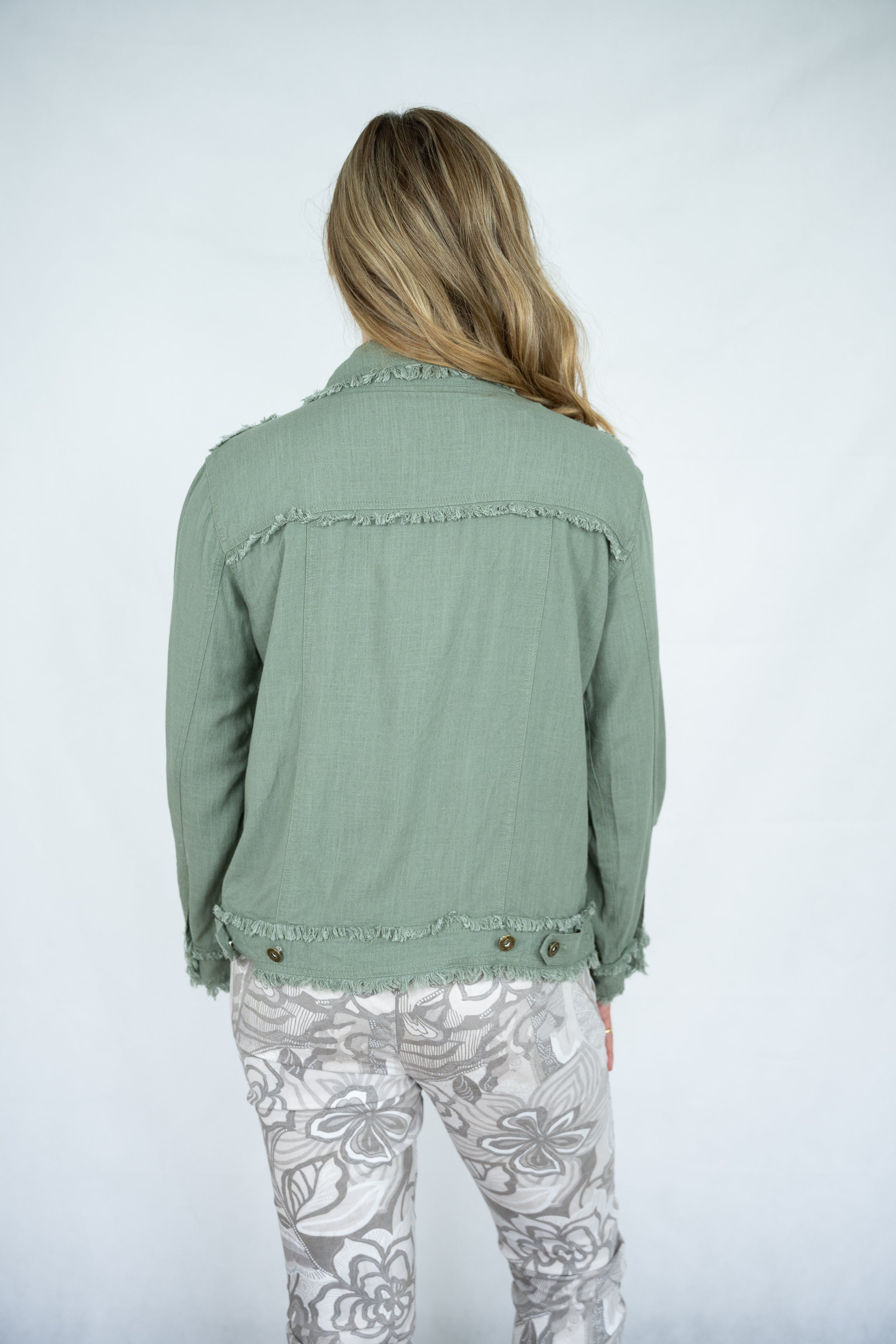 Linen Fringe Jacket Khaki