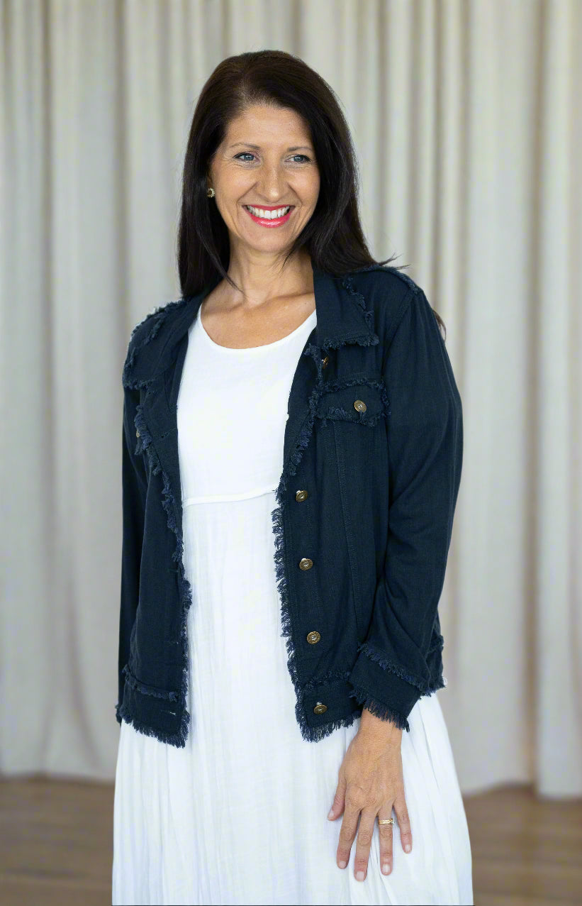 Linen Fringe Jacket Navy