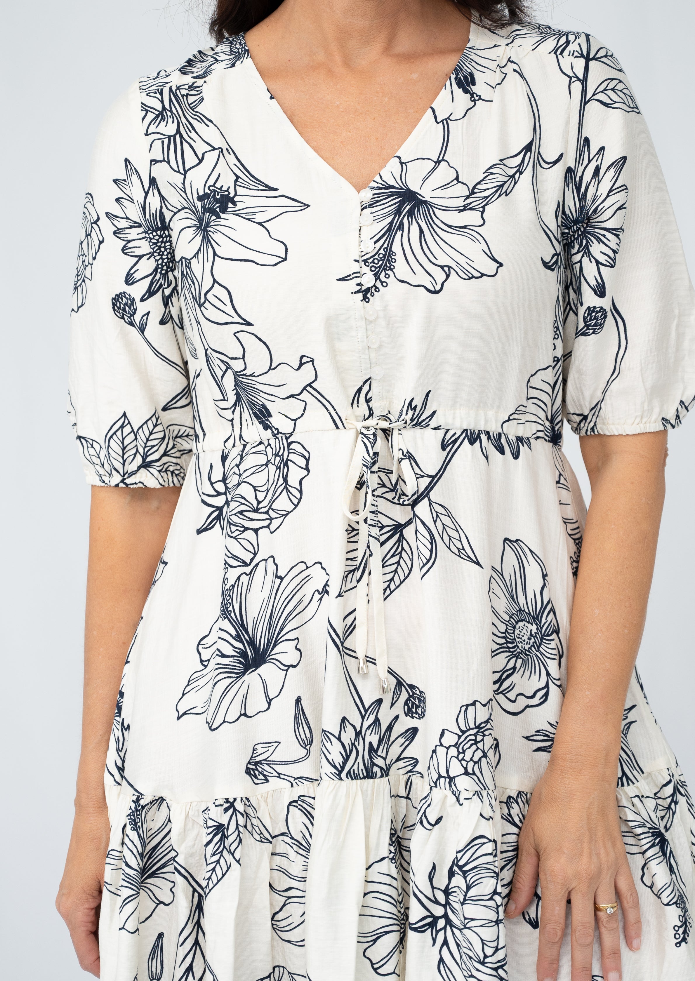 Stevie Midi Tiered Dress Navy