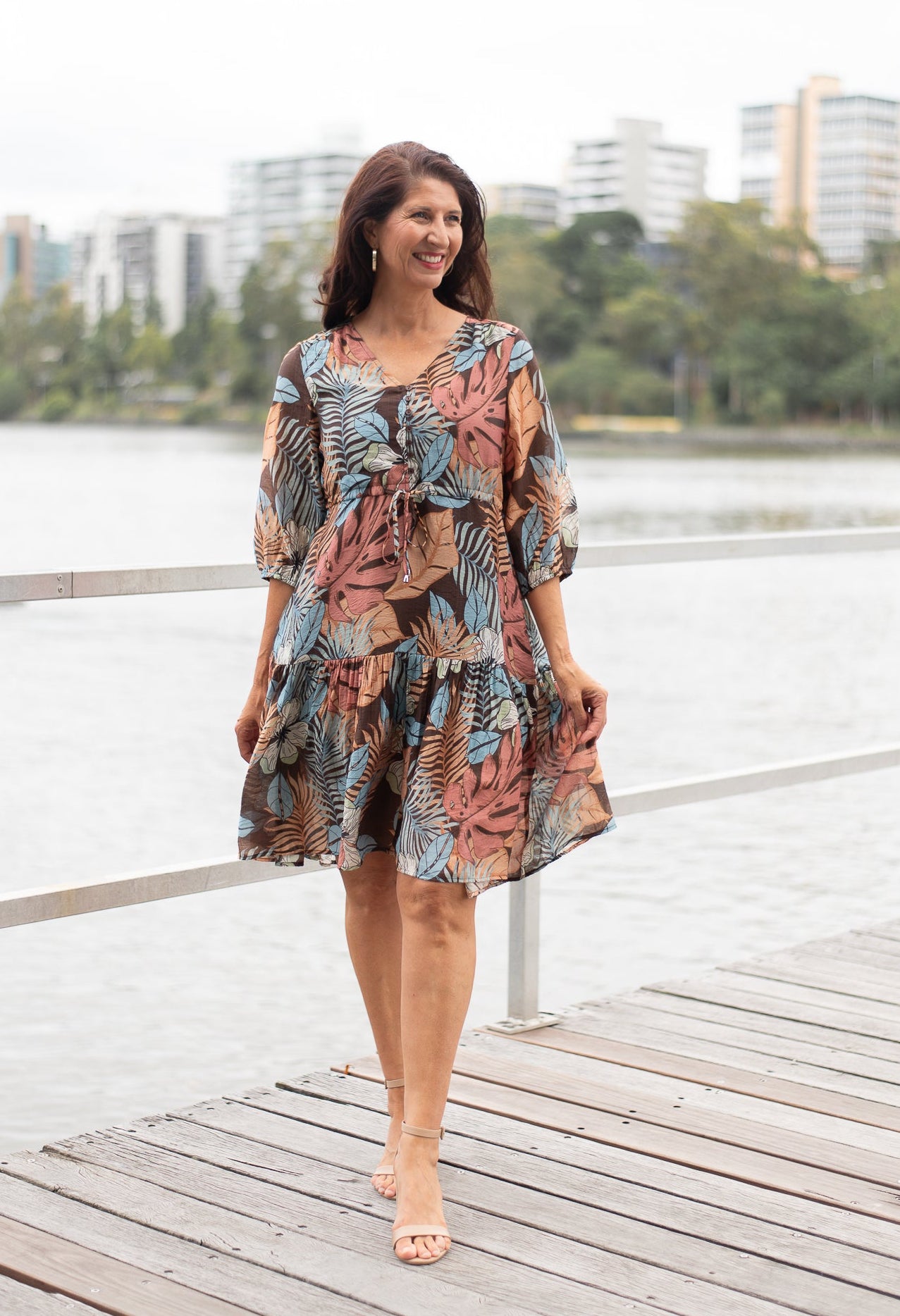 Autumn Tropics Midi Tiered Dress