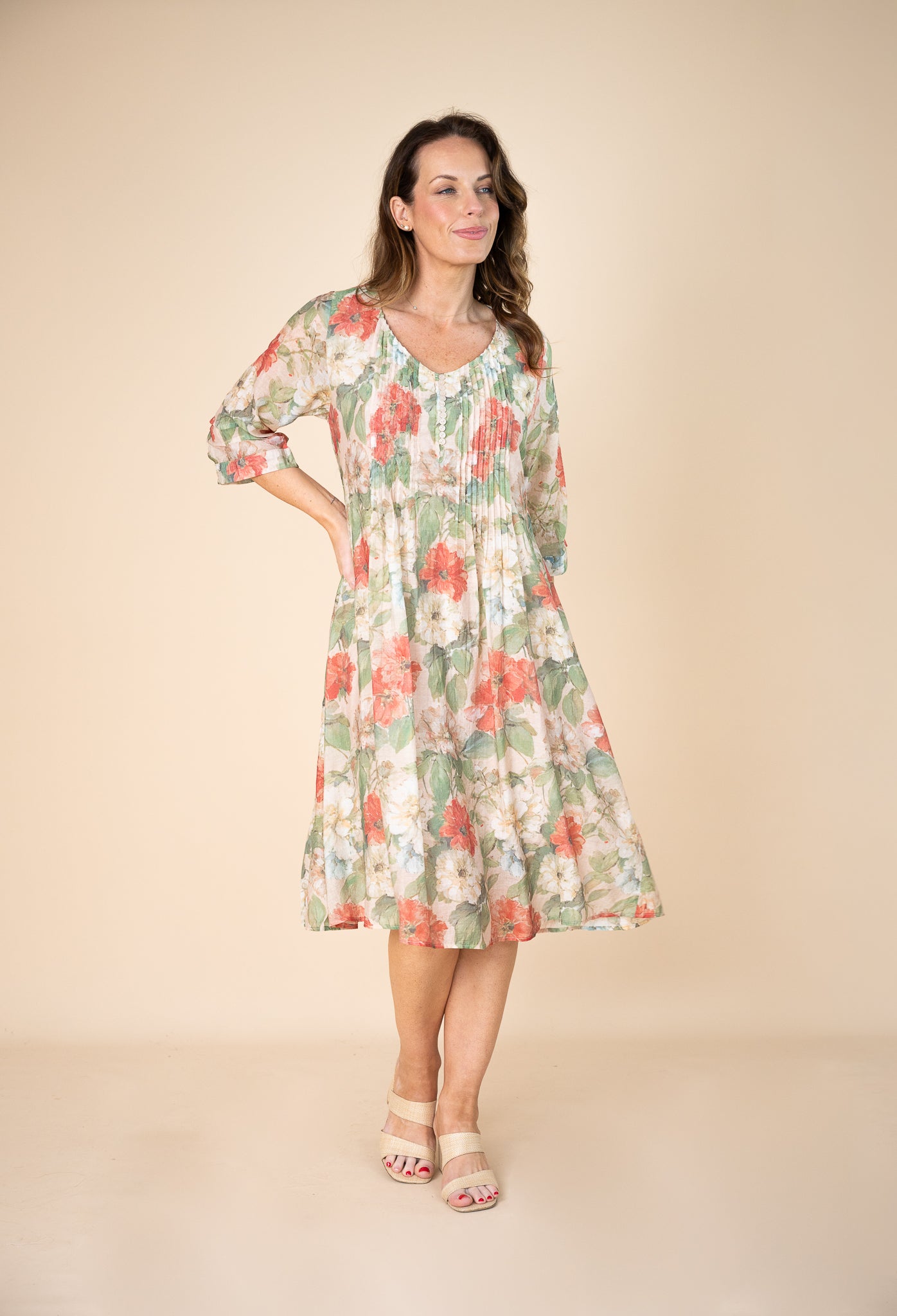 Blanca Floral Pleated Midi Dress