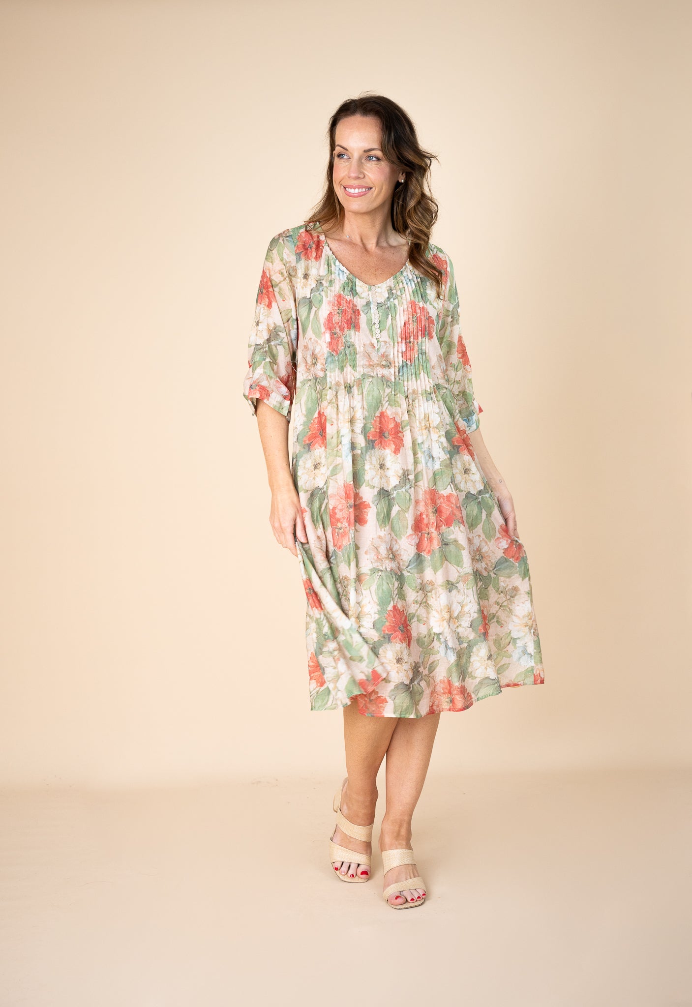 Blanca Floral Pleated Midi Dress