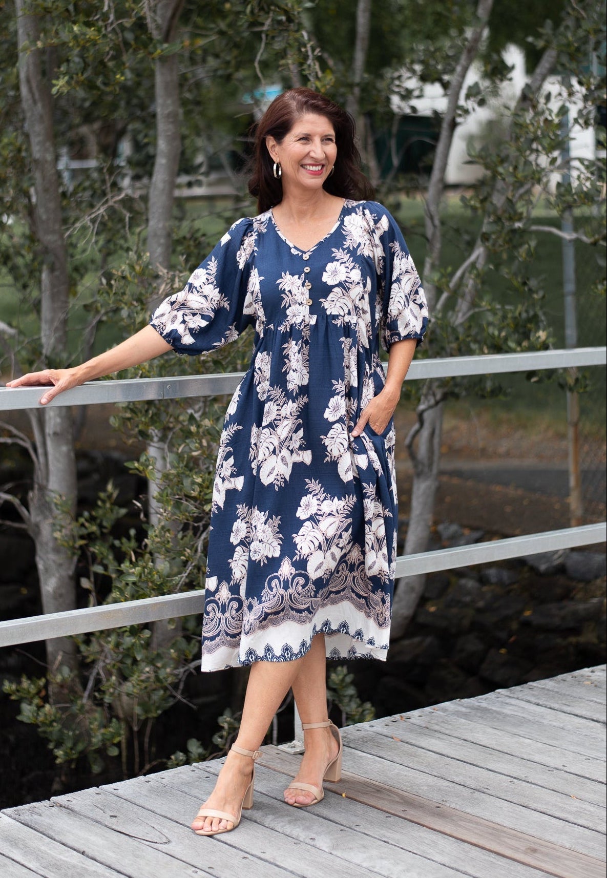 Doreen Peasant Dress Navy