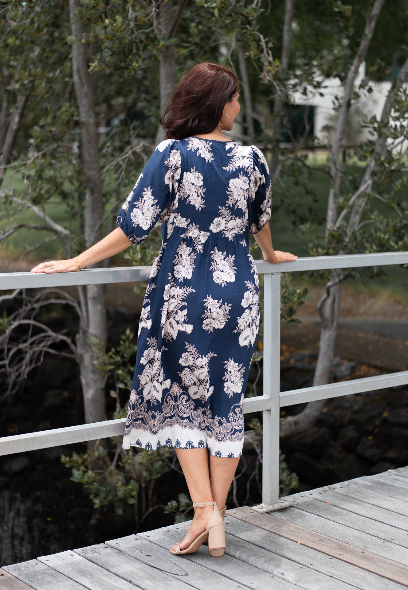 Doreen Peasant Dress Navy