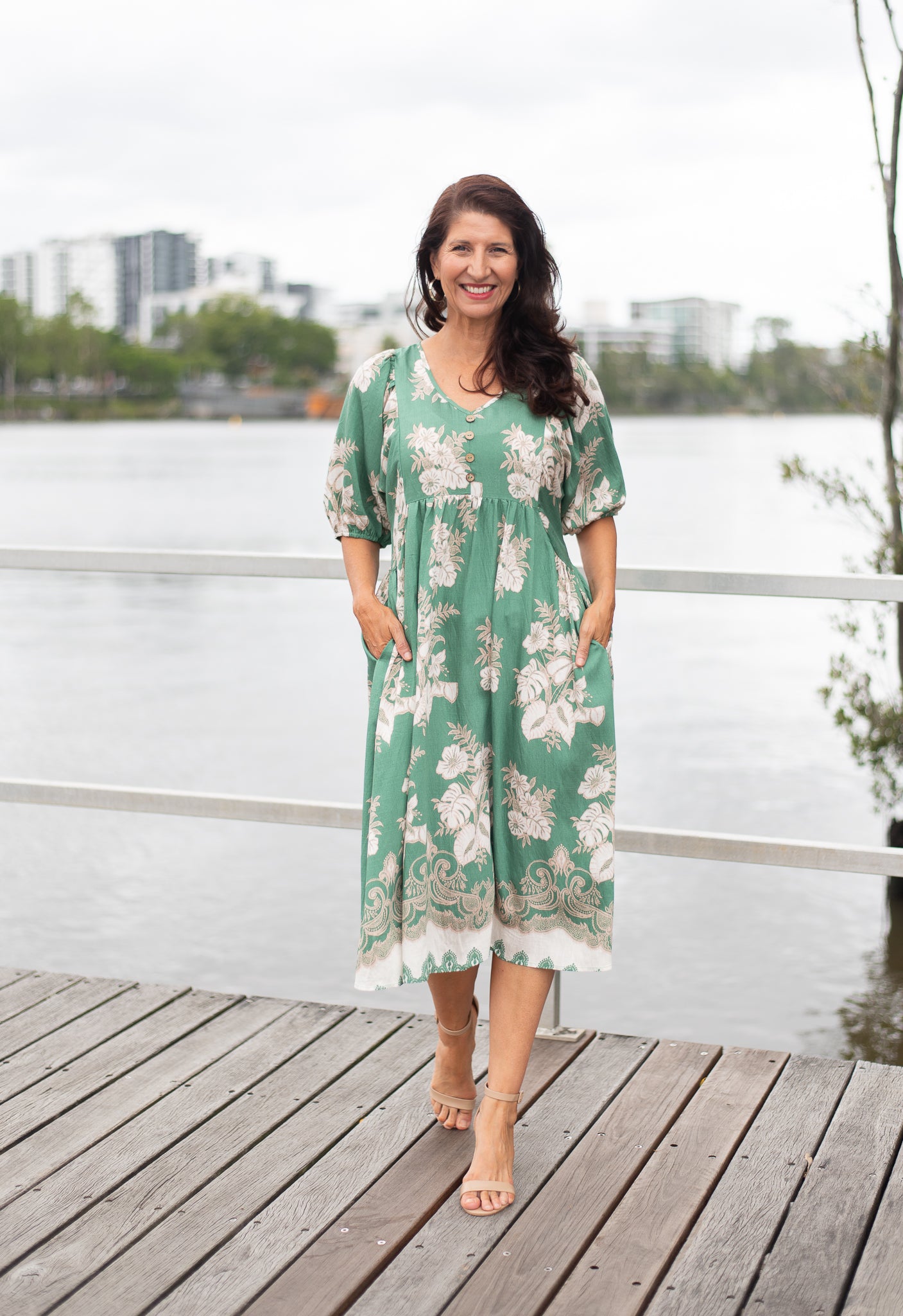 Doreen Peasant Dress Sage