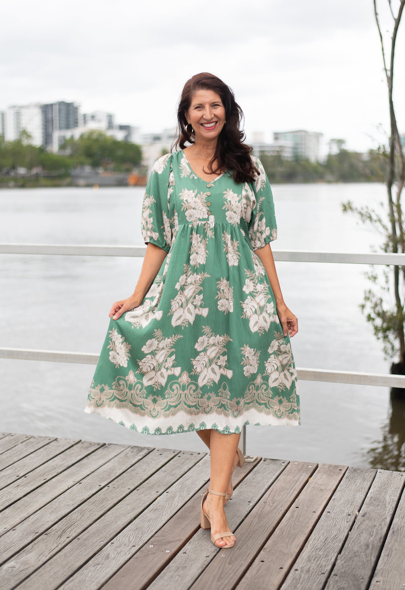 Doreen Peasant Dress Sage