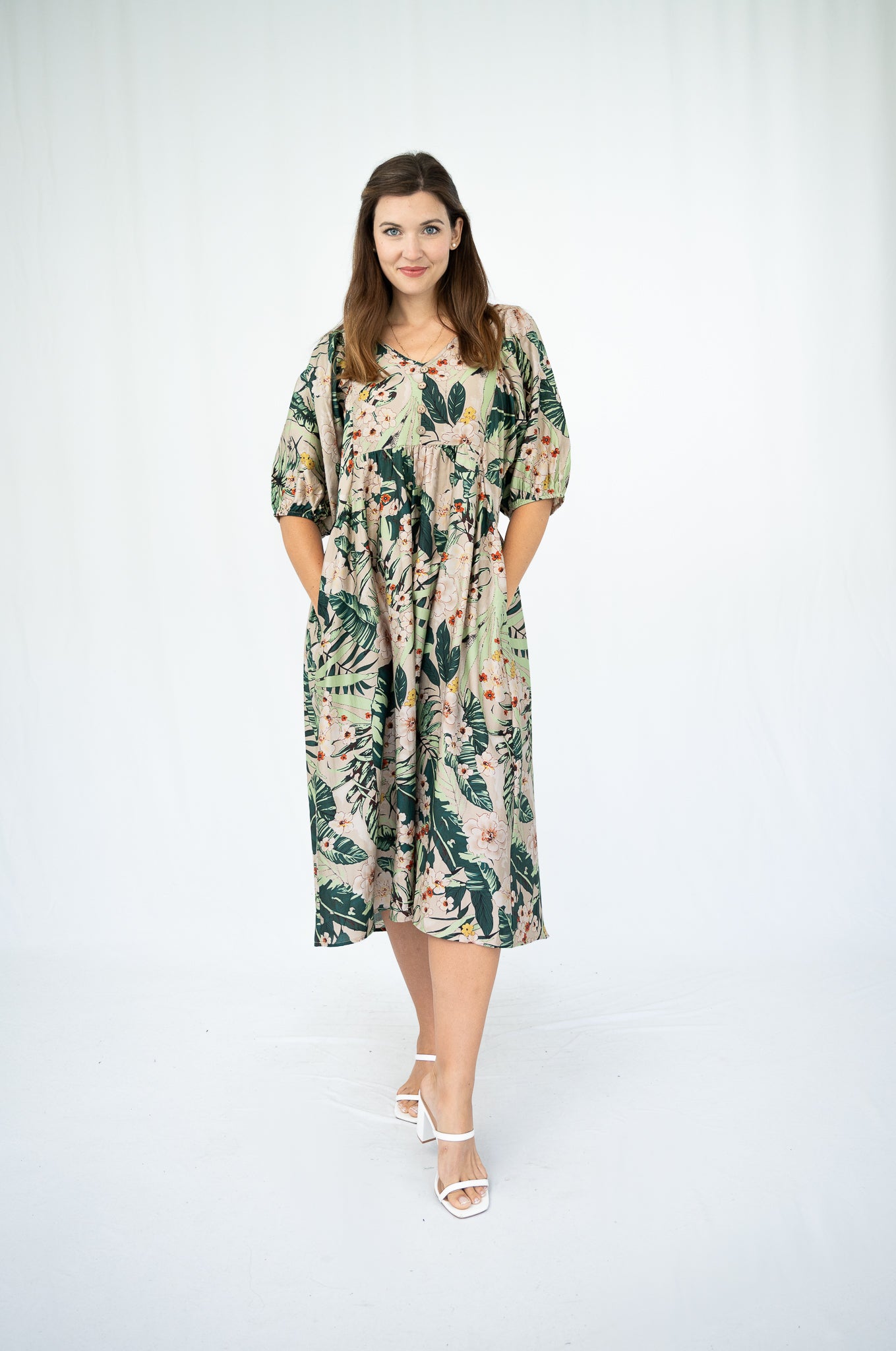 Yvonne Peasant Dress Forest Green