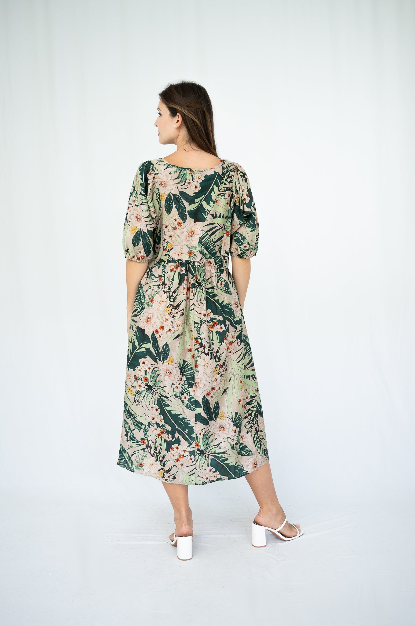 Yvonne Peasant Dress Forest Green