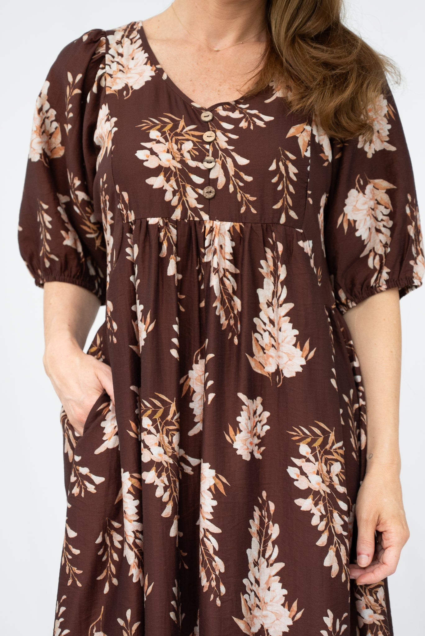 Yvonne Autumn Peasant Dress Chocolate