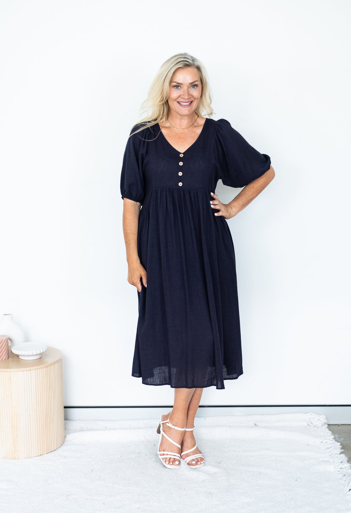 Emery Linen Blend Dress Navy