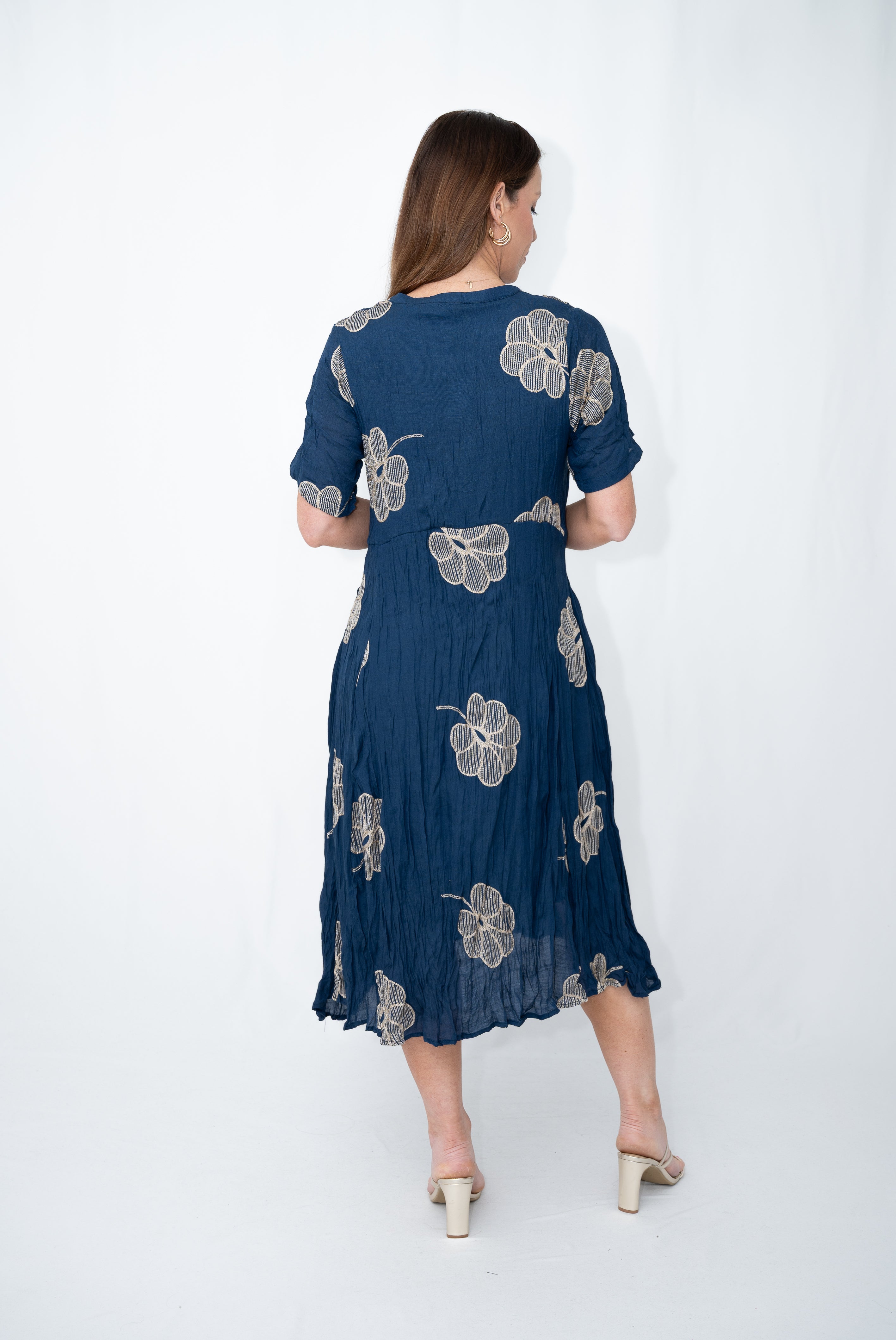 Nellie Embroidered Midi Dress Navy