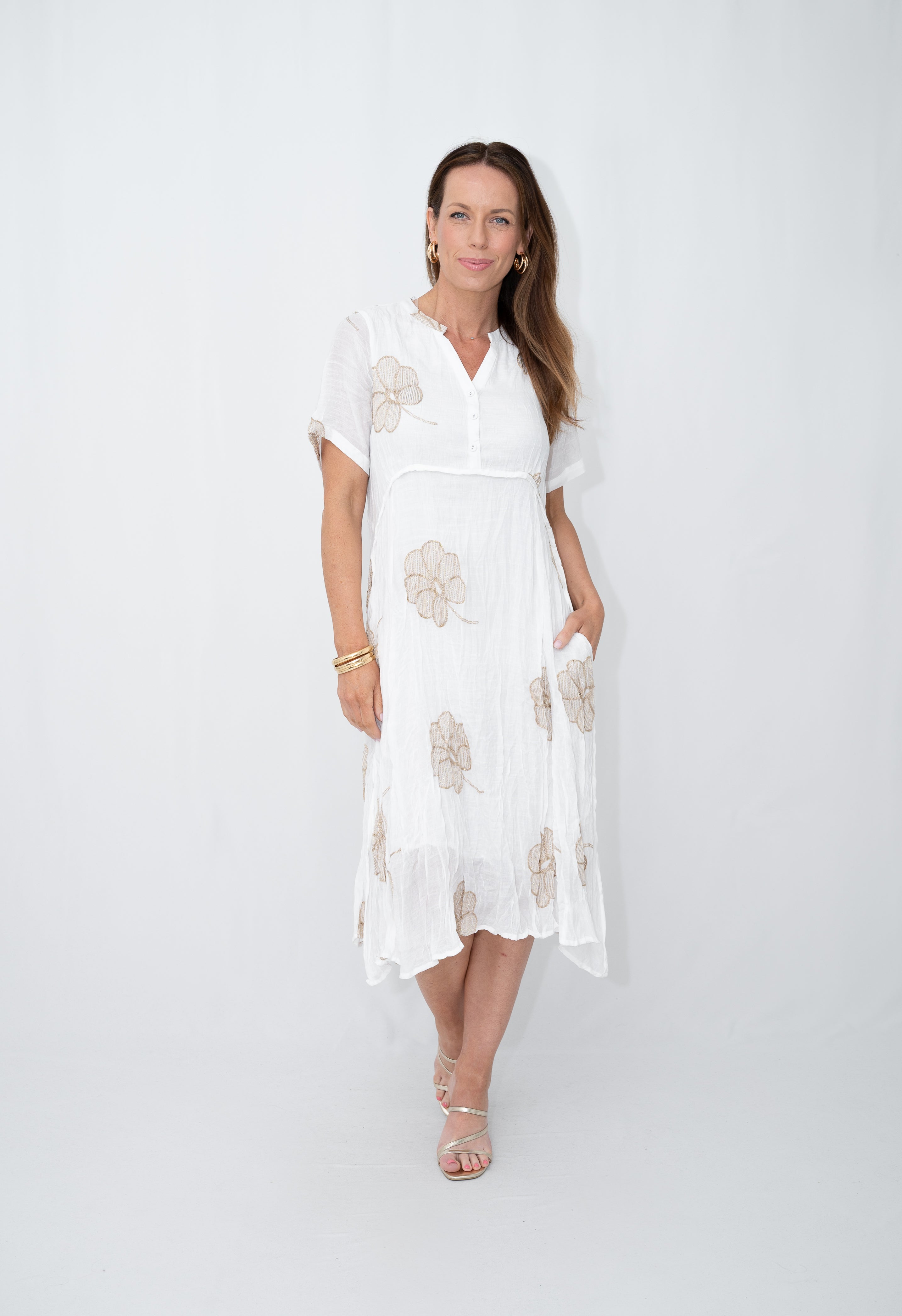 Nellie Embroidered Midi Dress White