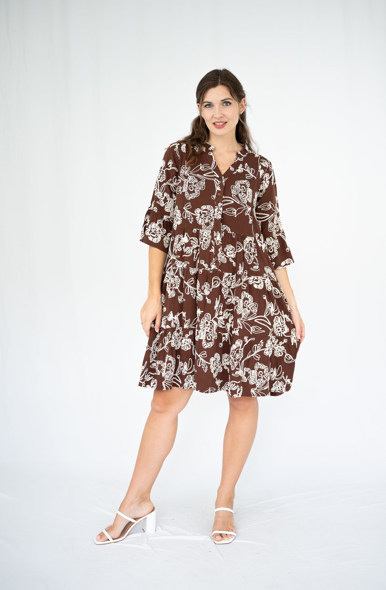 Pamela Embroidered Dress Chocolate