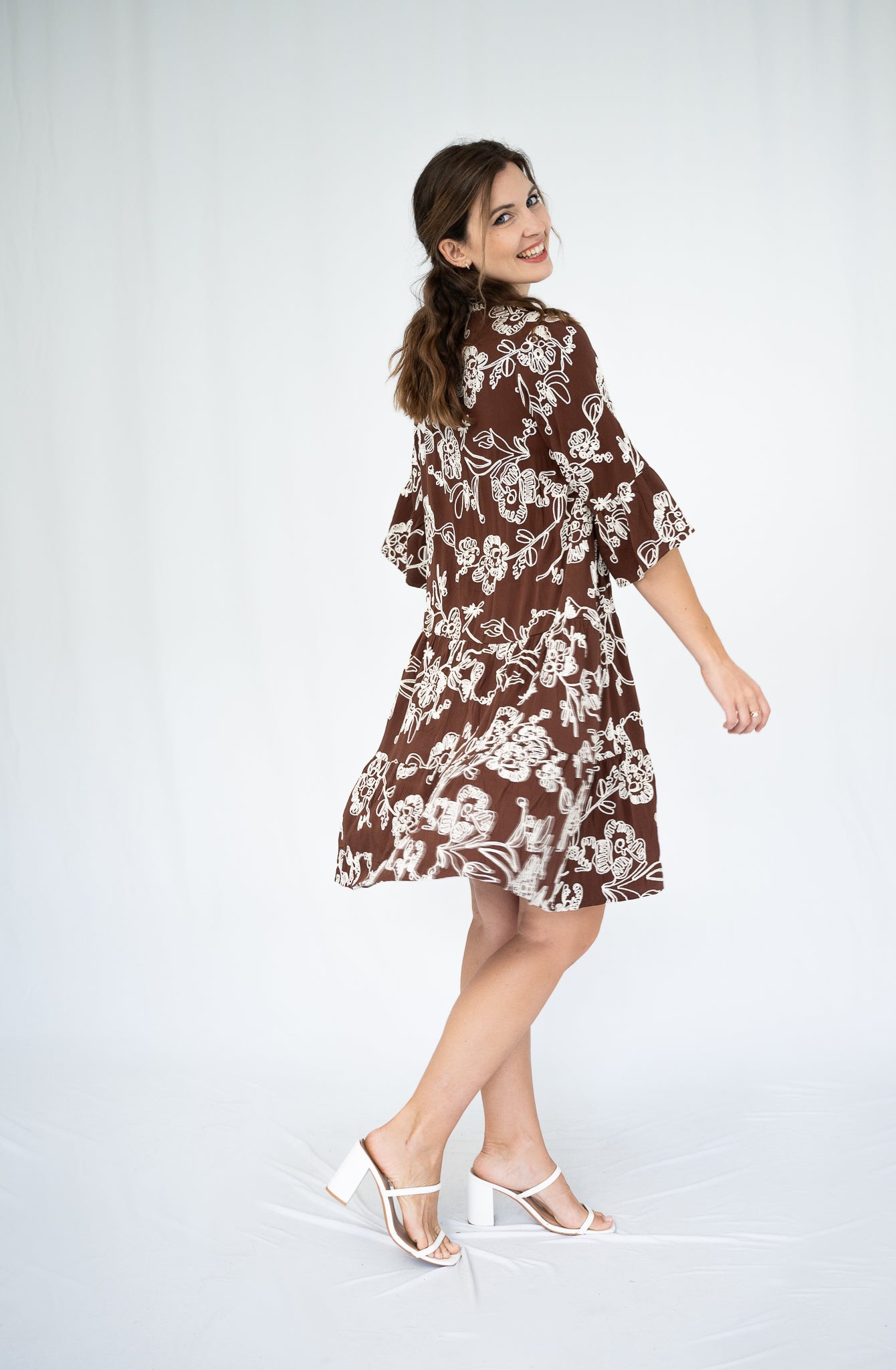 Pamela Embroidered Dress Chocolate