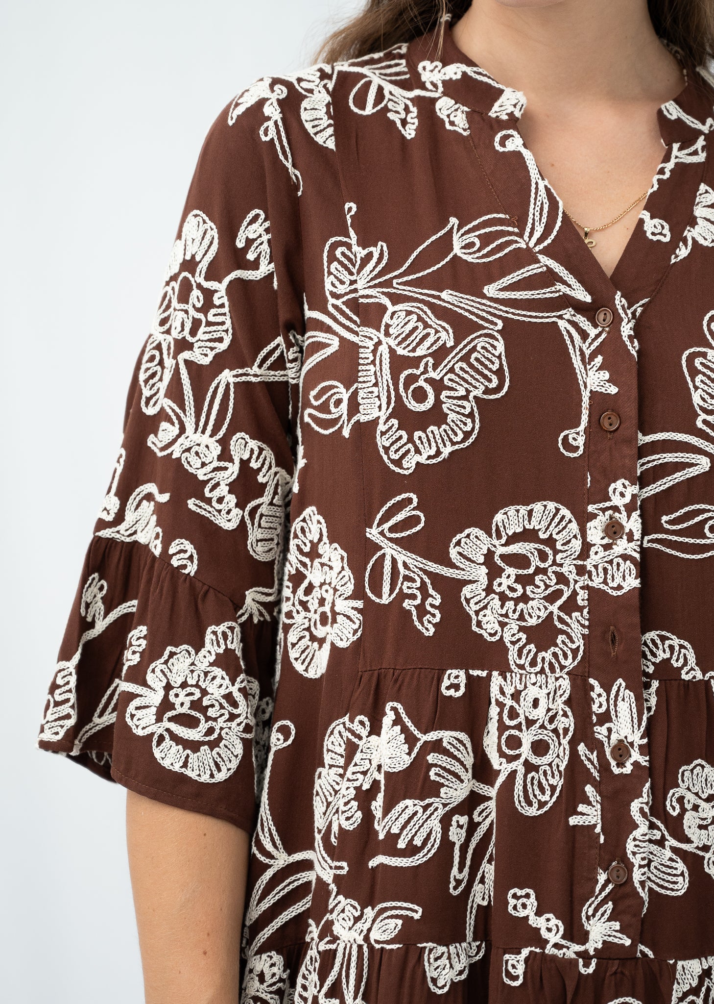 Pamela Embroidered Dress Chocolate