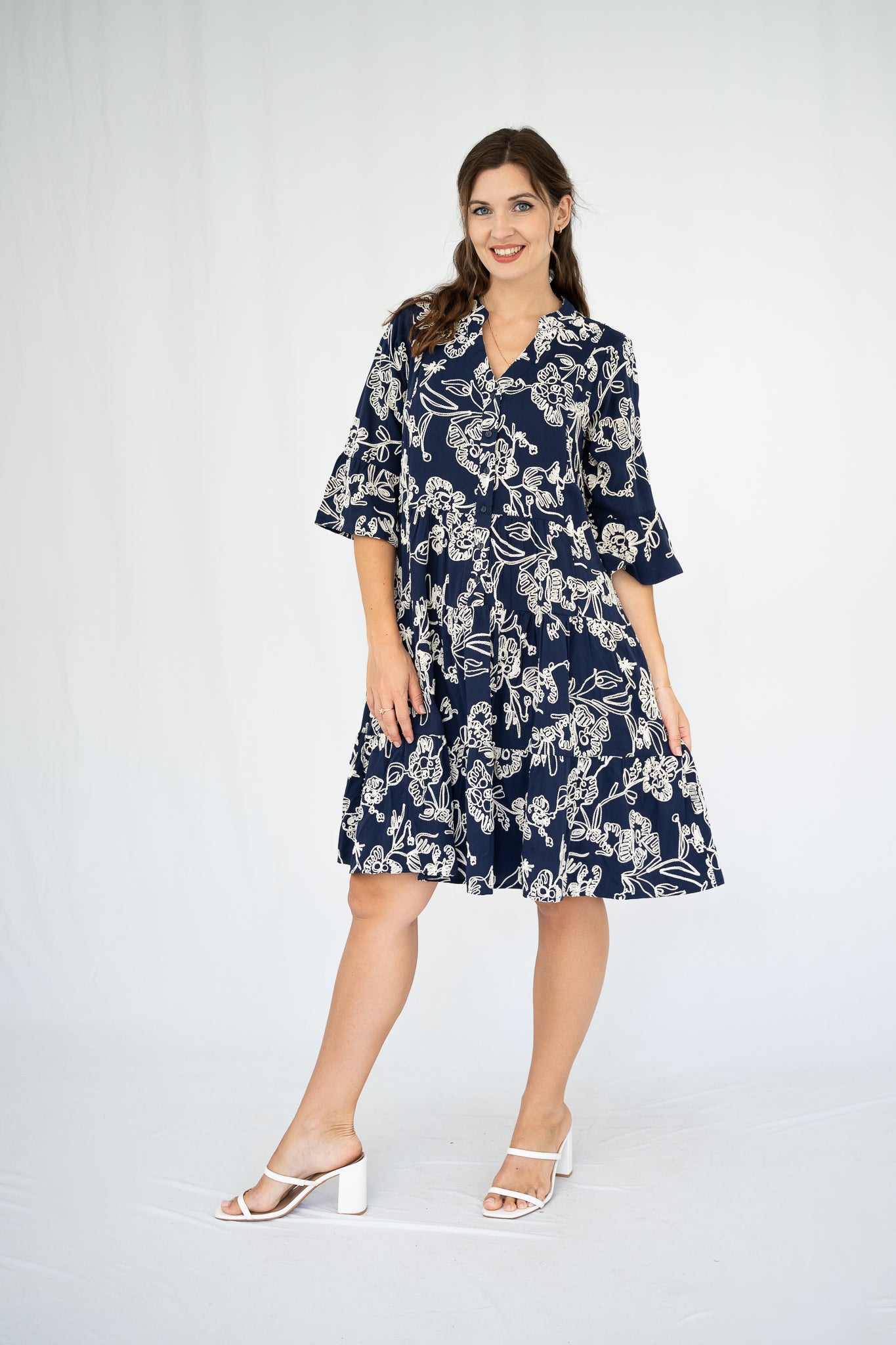 Pamela Embroidered Dress Navy