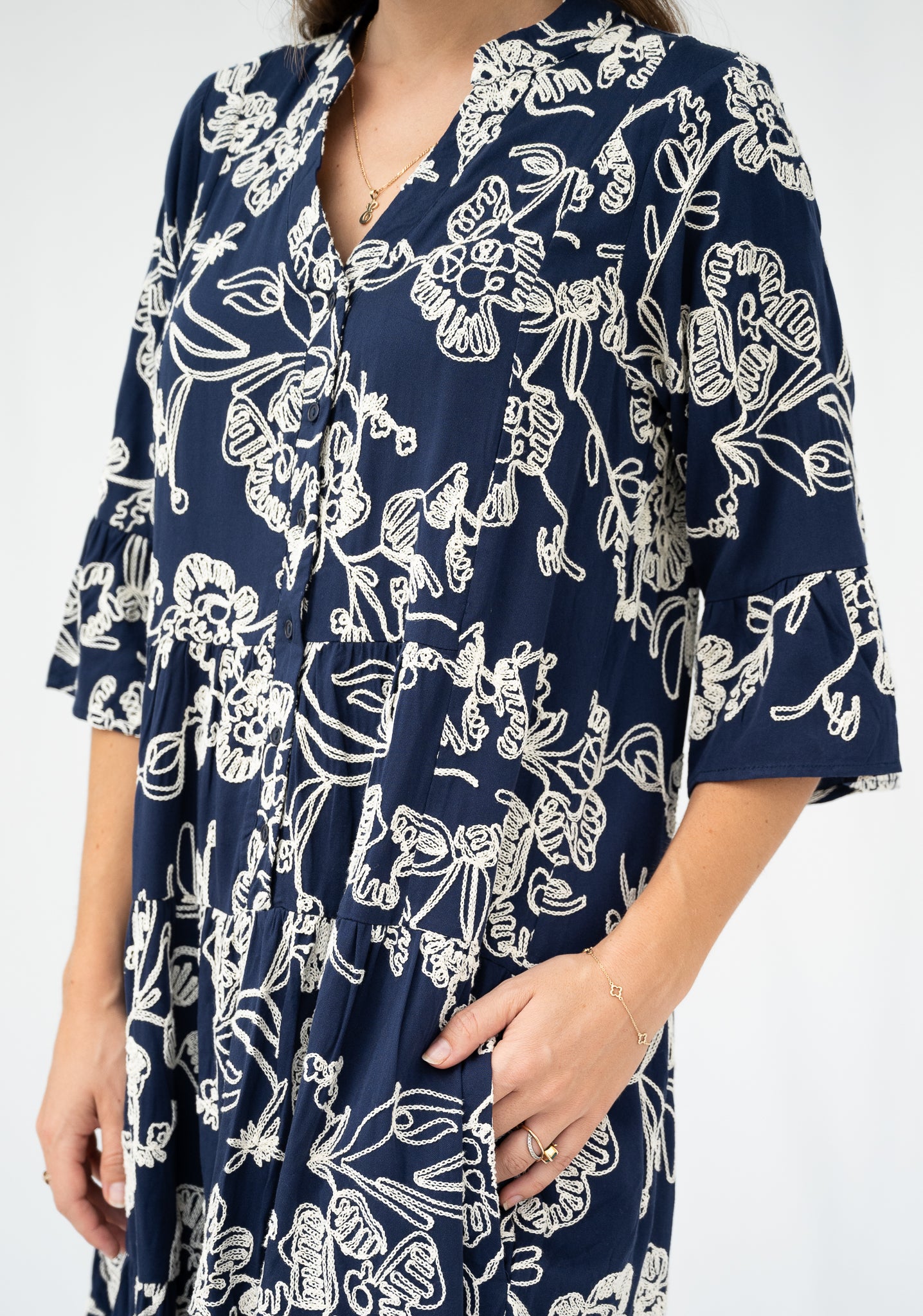 Pamela Embroidered Dress Navy